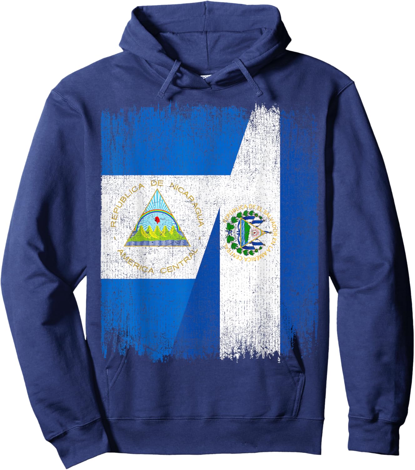 Half Nicaragua El Salvador Split Flag Nicaraguan Pride Roots Hoodie - Hoodie | Navy