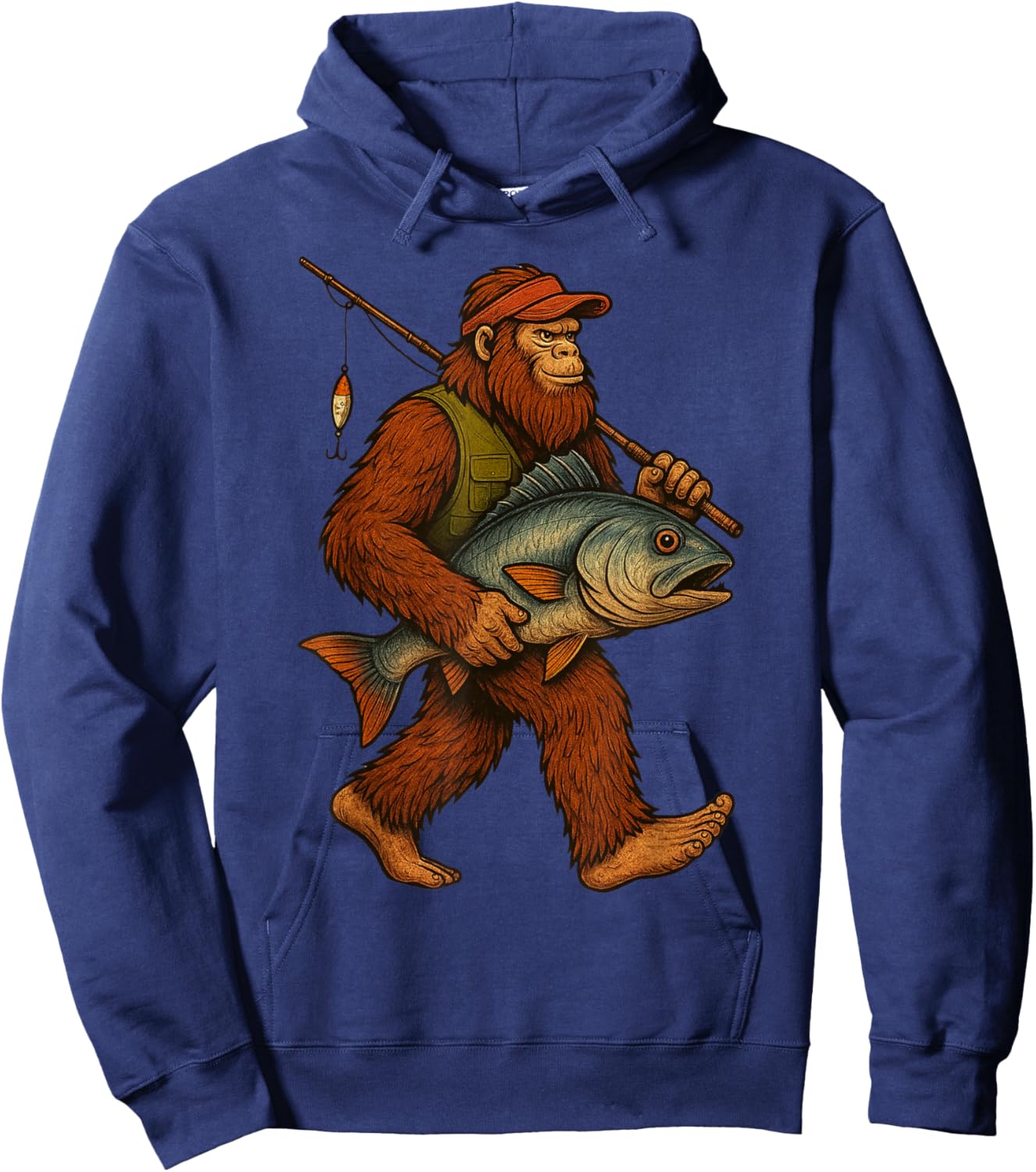 Bigfoot Fishing Fisherman Vintage Funny Sasquatch Men Dad Hoodie - Hoodie | Navy