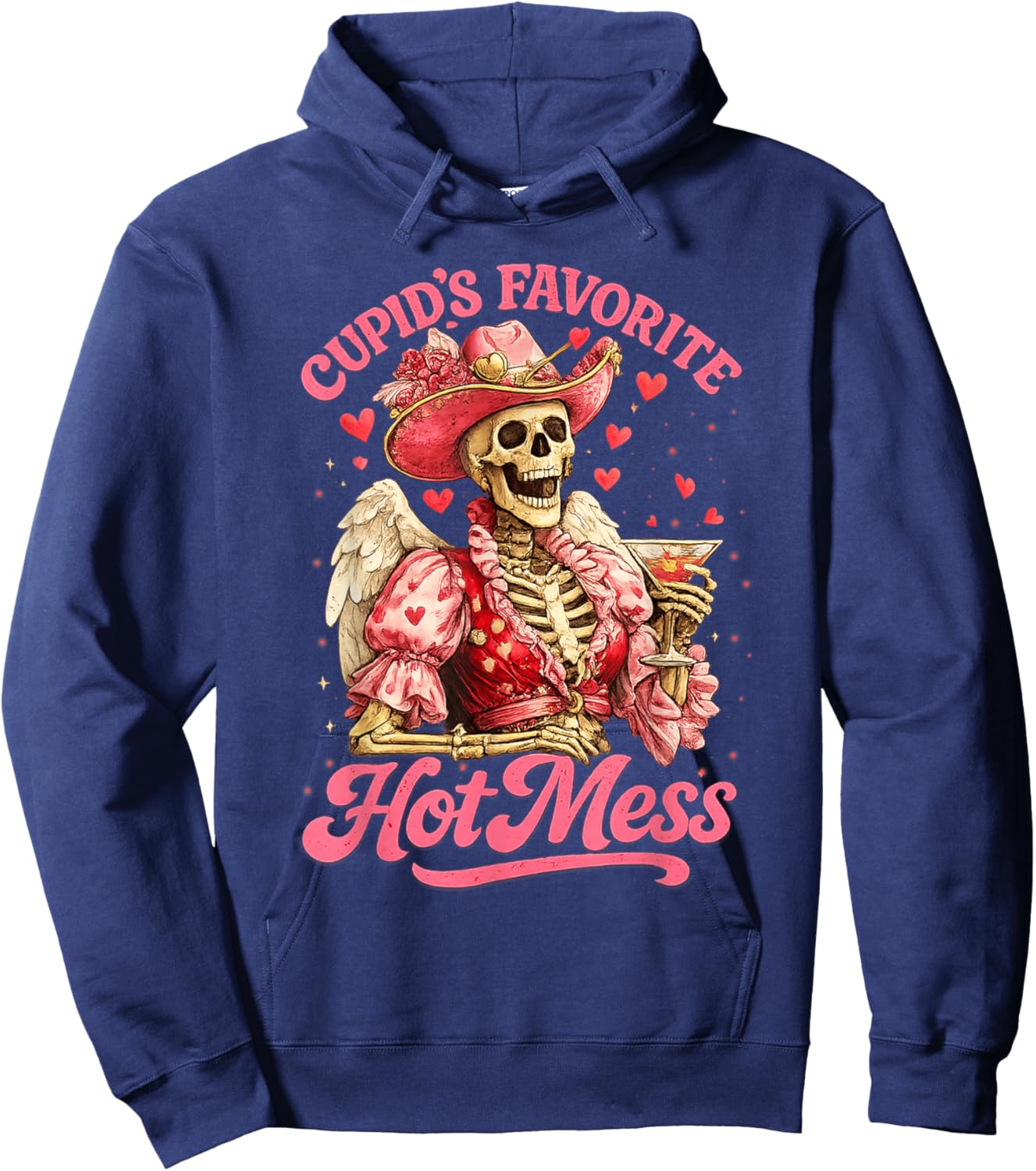 Retro Cupid's Favorite Hot Mess Funny Skeleton Valentine Day Hoodie - Hoodie | Navy