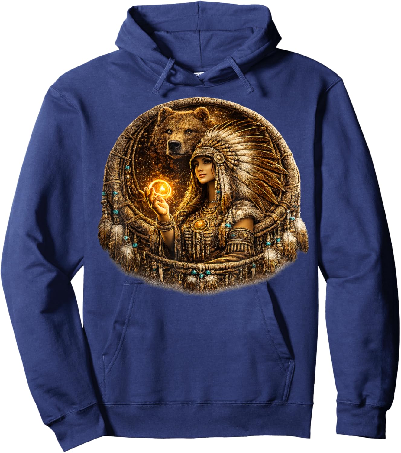 Indian Native American Woman with White Bear Vitage Gifts Hoodie - Hoodie | Navy