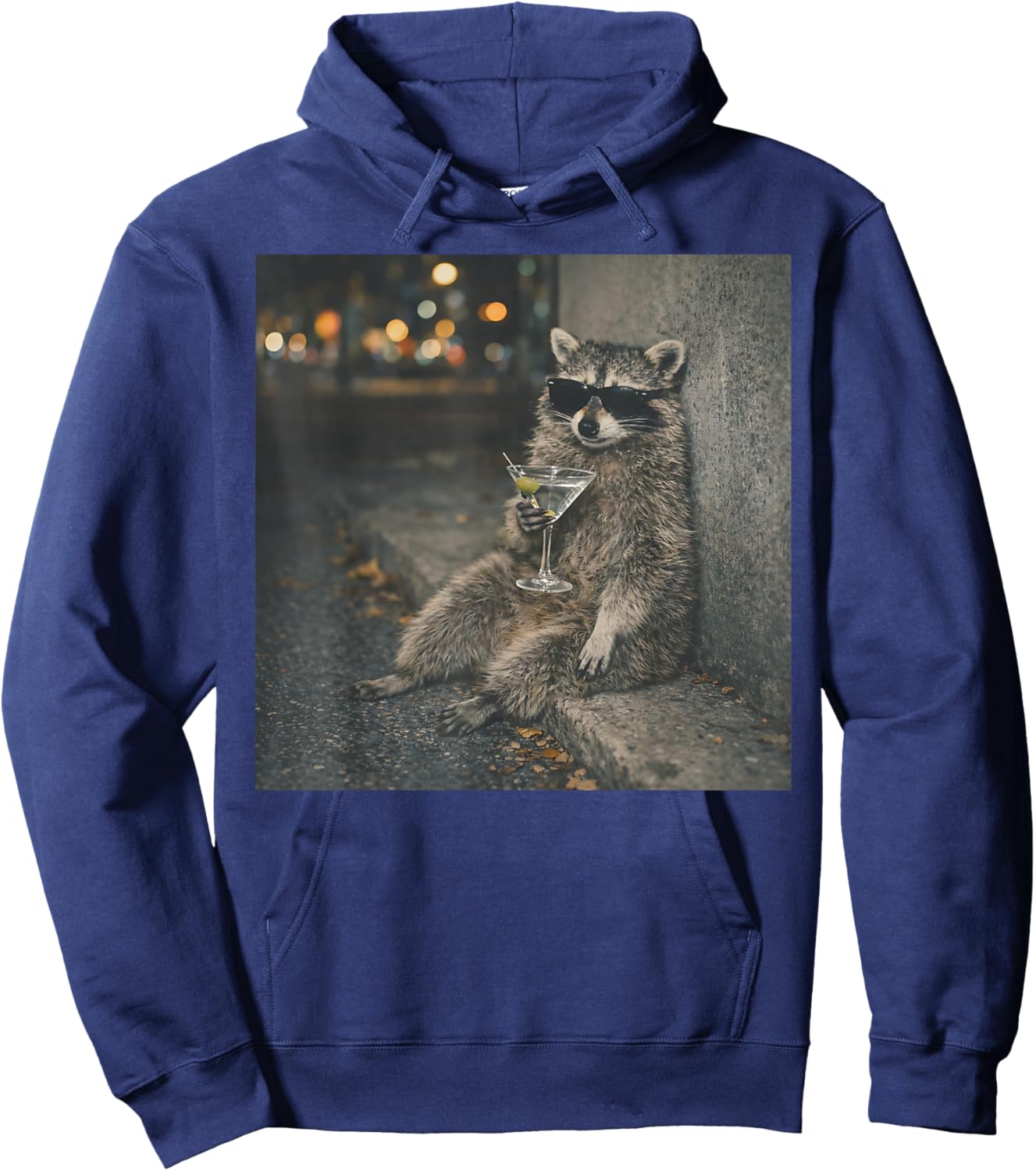 Raccoon Drinking Martini Funny Animal Meme Men Women Hoodie - Hoodie | Navy