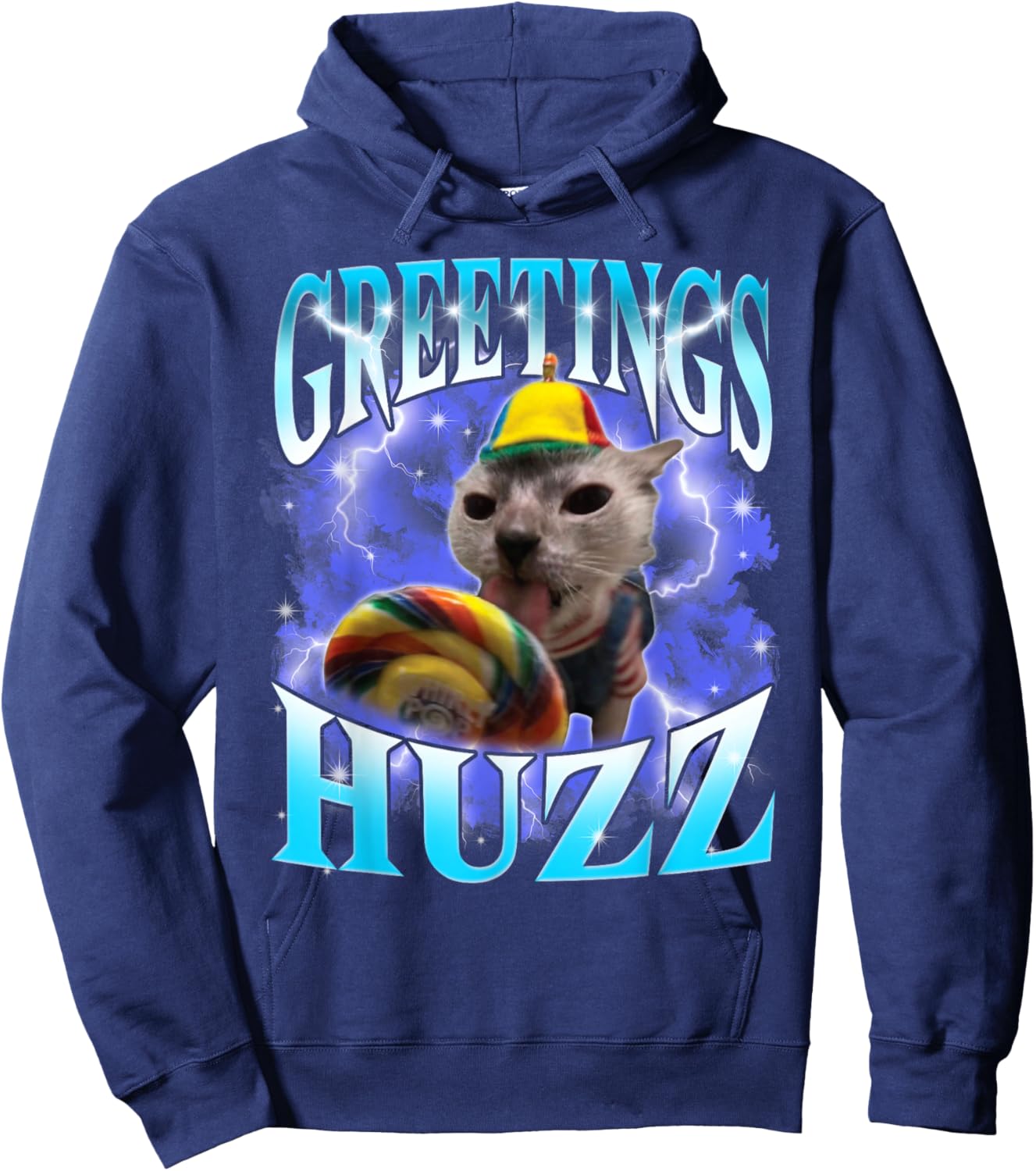 Funny Gen Z Gen Alpha Slang Cat Meme Greetings Huzz Cat Meme Hoodie - Hoodie | Navy