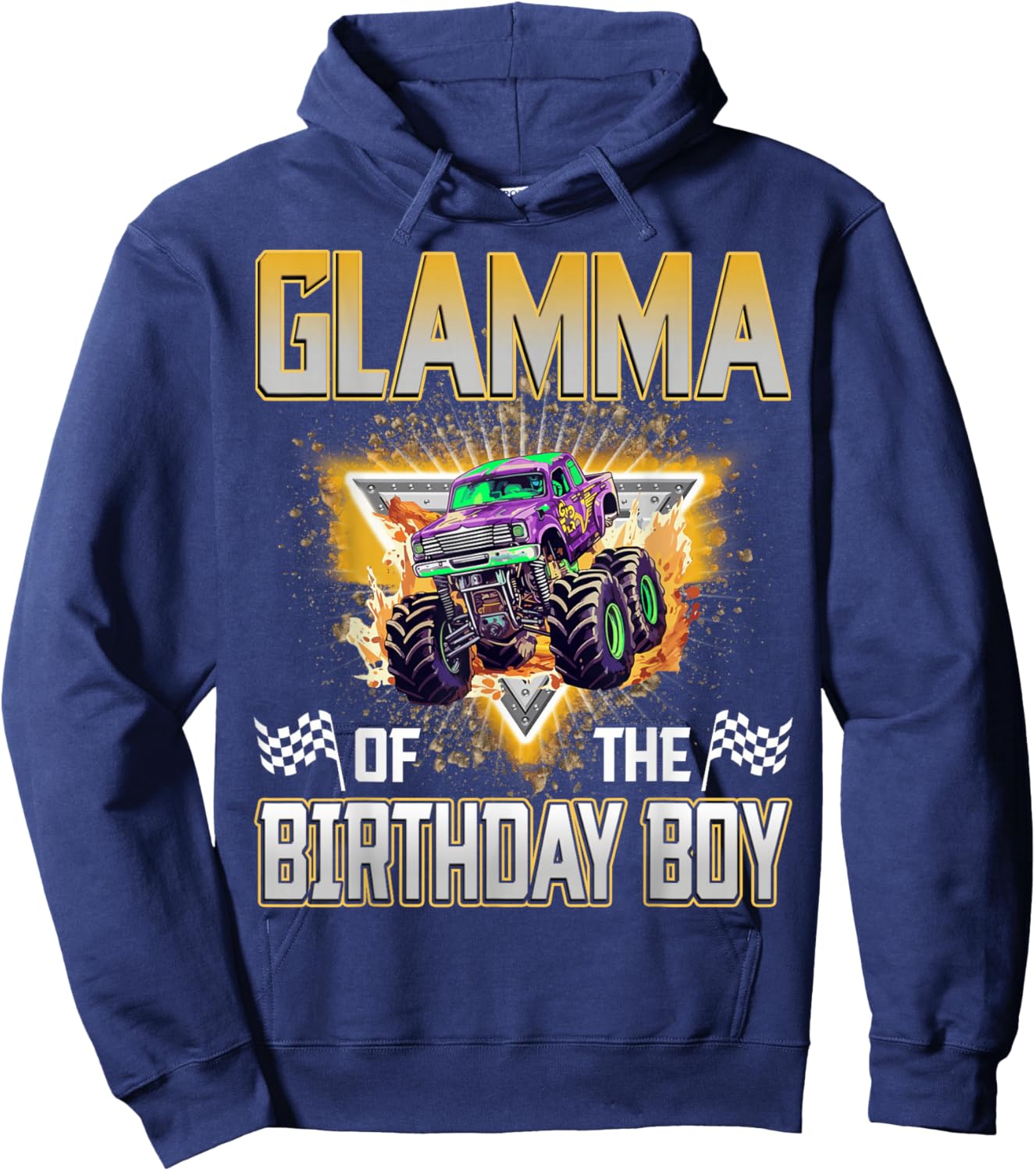 Glamma of The Birthday Boy Monster Truck Birthday Family Hoodie - Hoodie | Navy