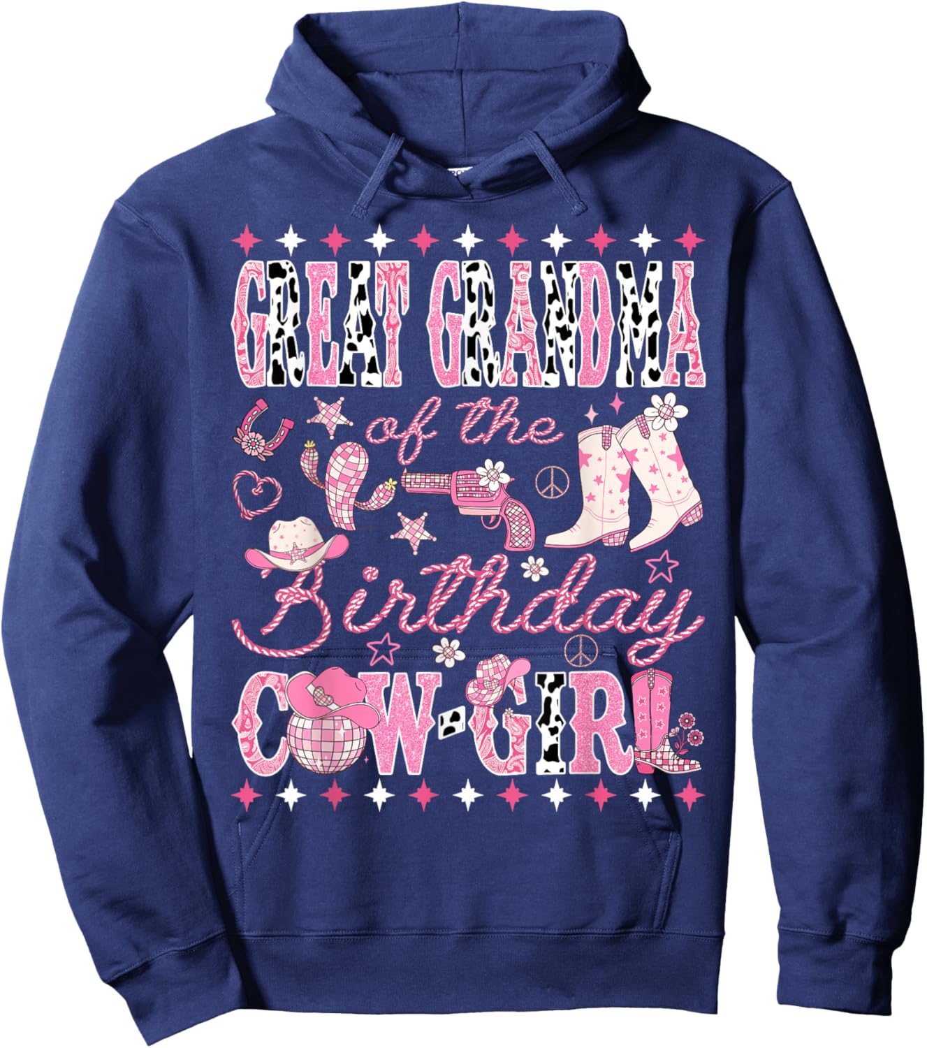 Great Grandma of The Birthday Cow-Girl Rodeo Western Disco Hoodie - Hoodie | Navy