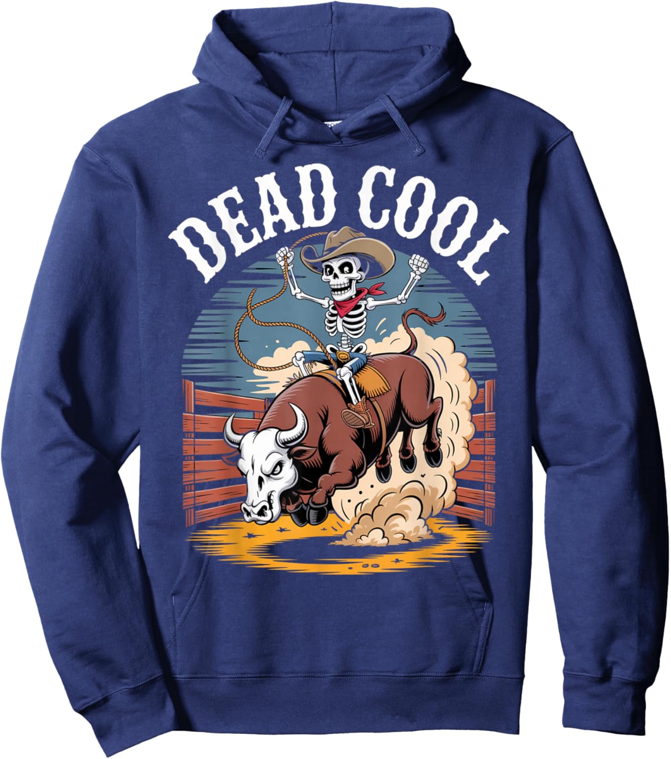 Dead Cool Skeleton Cowboy Bull Riding Rodeo Vibes Hoodie - Hoodie | Navy