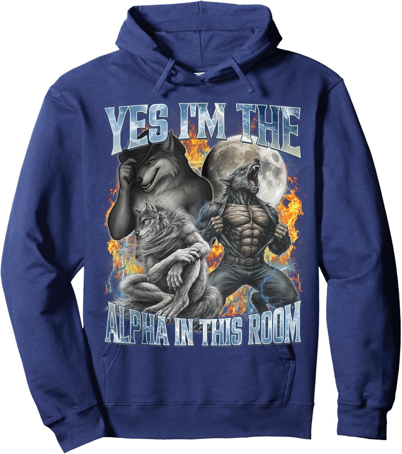 Yes I'm The Alpha in This Room Cool Funny Alpha Wolf Meme Hoodie - Hoodie | Navy