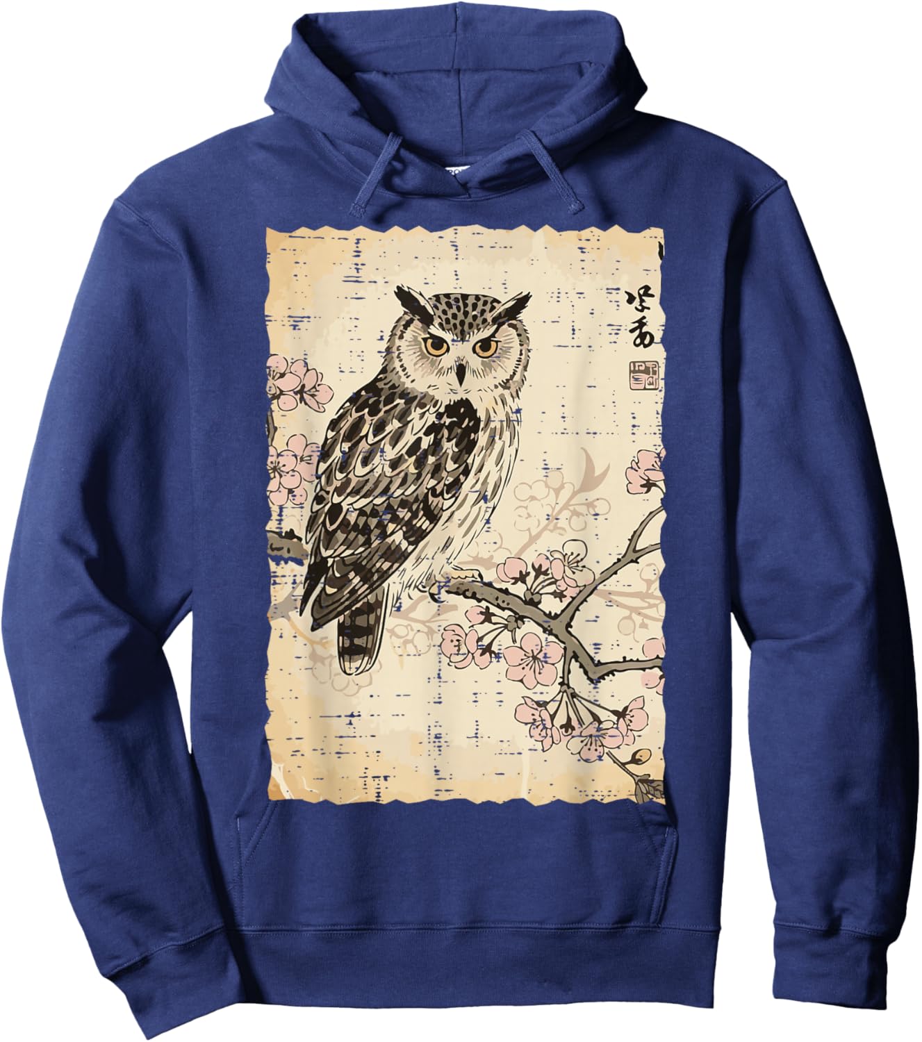 Japanese Owl Cherry Blossoms Vintage Ukiyo-e Women Men Kids Hoodie - Hoodie | Navy