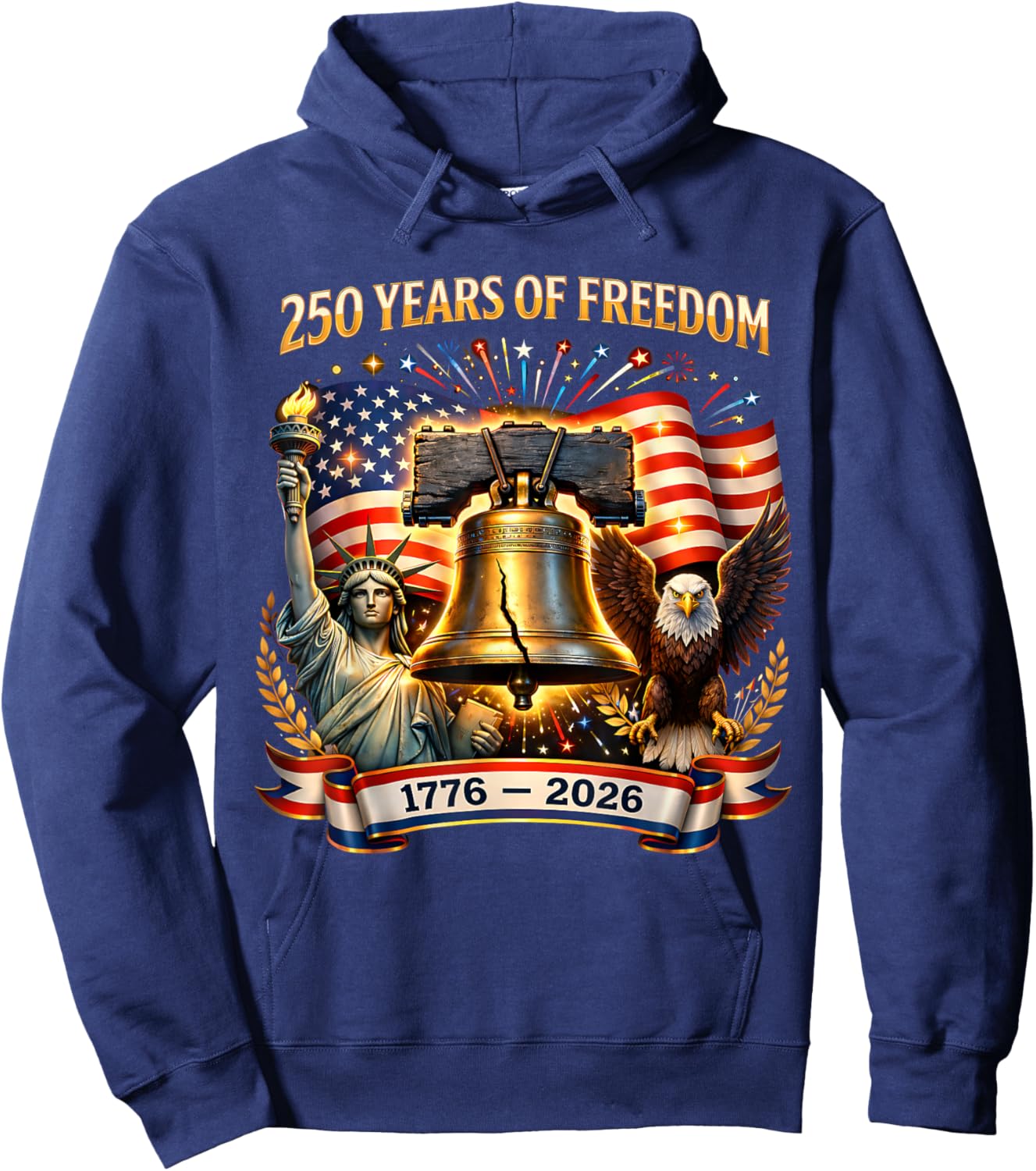 Patriotic Eagle and Flag 250 Years 1776-2026 4th of July Hoodie - Hoodie | Navy