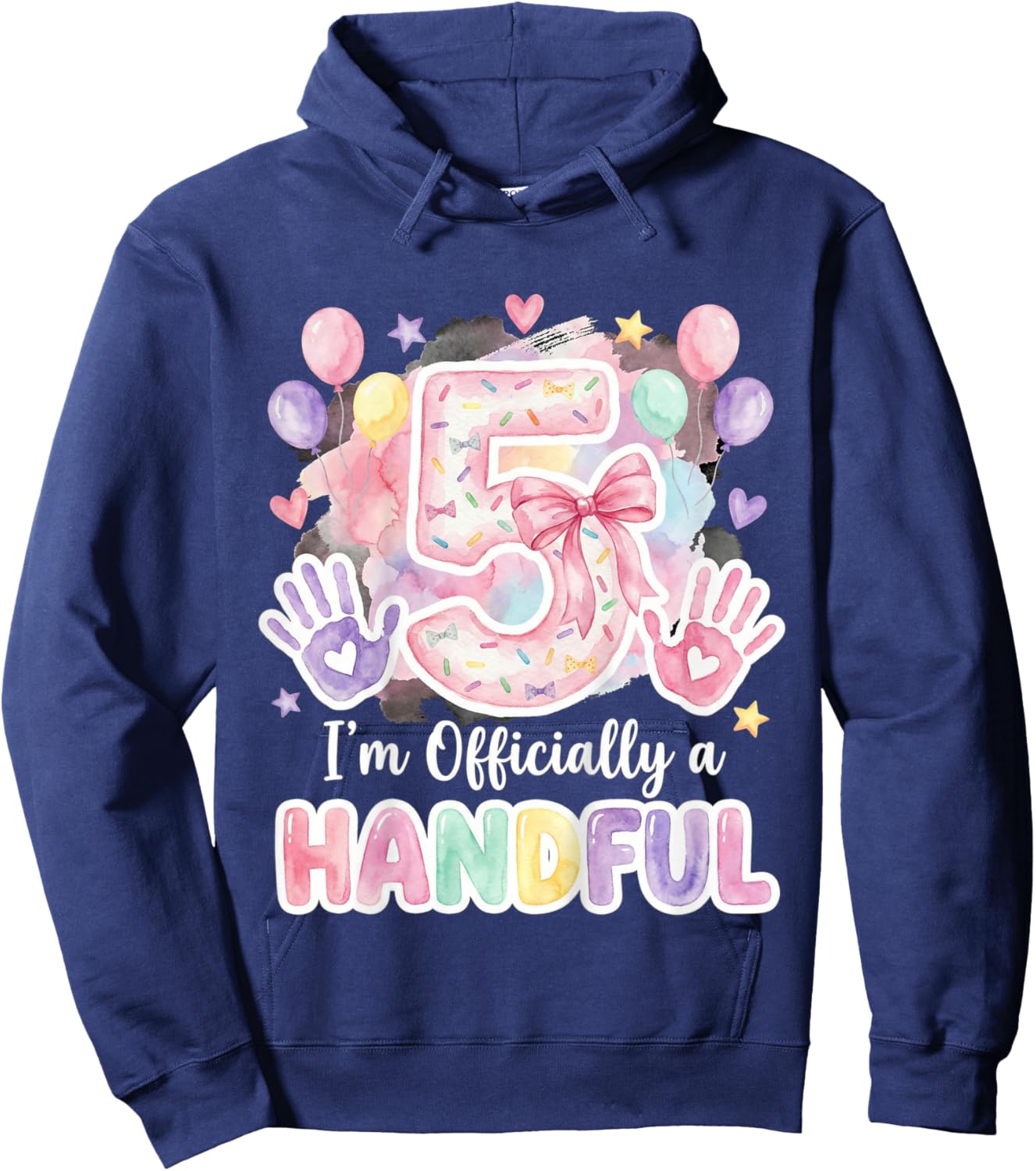 I'm Officially A Handful Five Pink Bow 5th Birthday Girls Hoodie - Hoodie | Navy