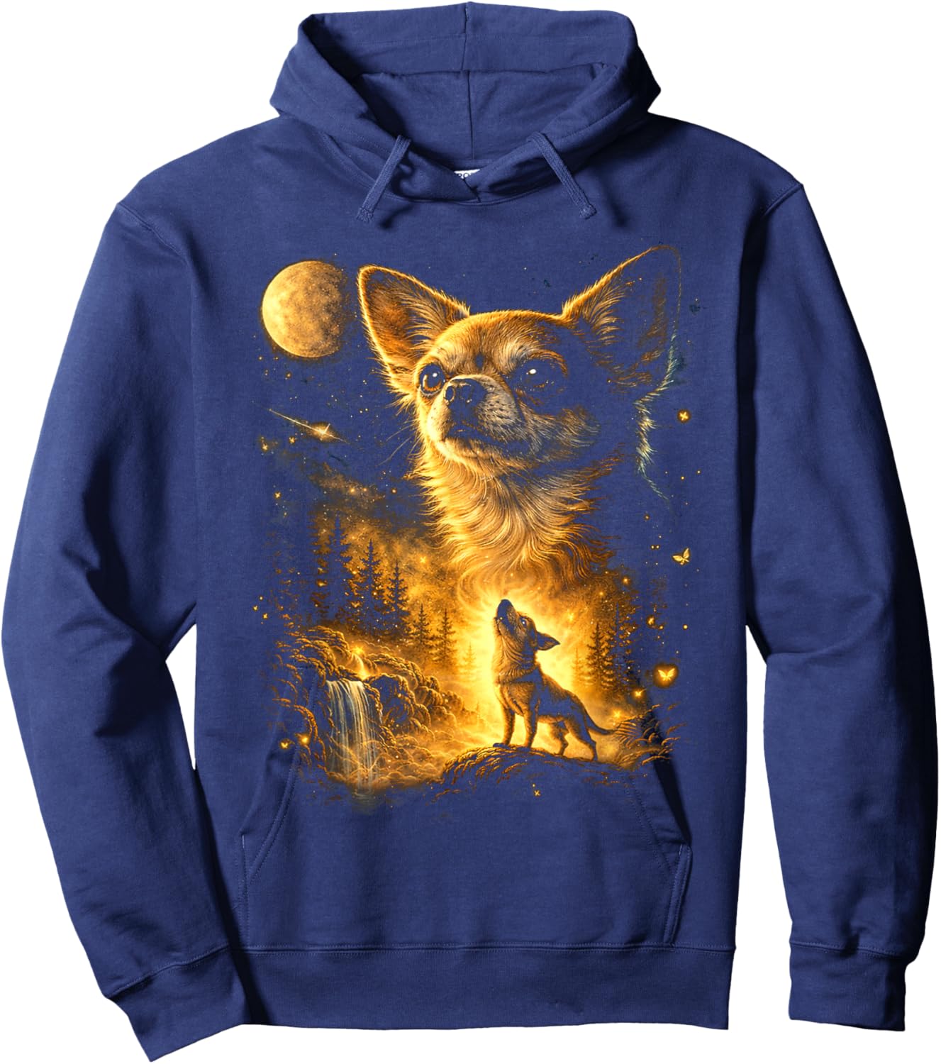 Funny Chihuahua Howling at The Moon Mystical Art Hoodie - Hoodie | Navy