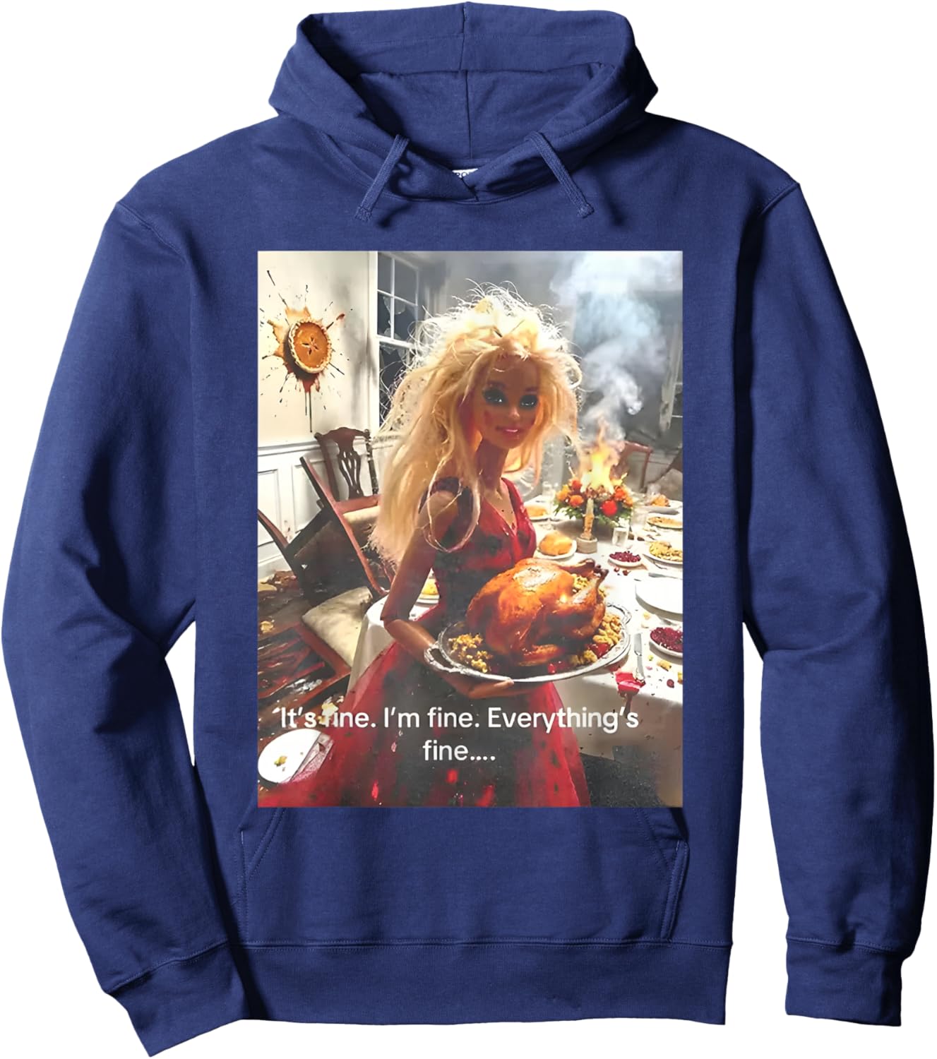 Funny Disgusting Doll face Meme It's Fine I'm Fine Hoodie - Hoodie | Navy