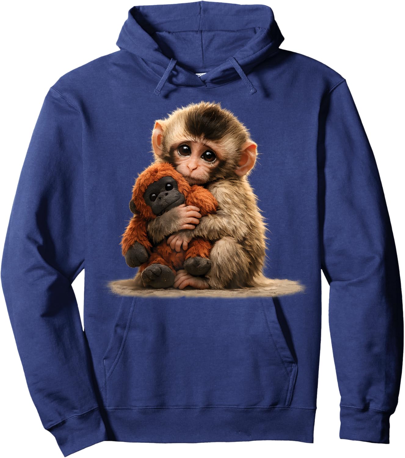 Baby Monkey Hugging Plush Cute Japanese Macaque Meme Hoodie - Hoodie | Navy