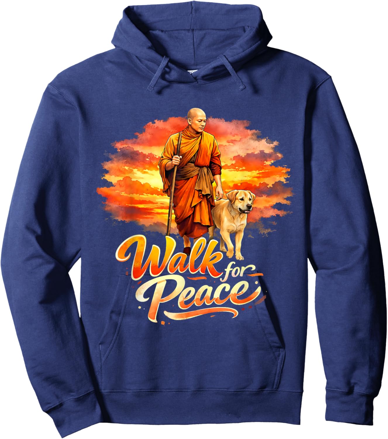 Walk for Peace Mindful Monk Spiritual Art Hoodie - Hoodie | Navy