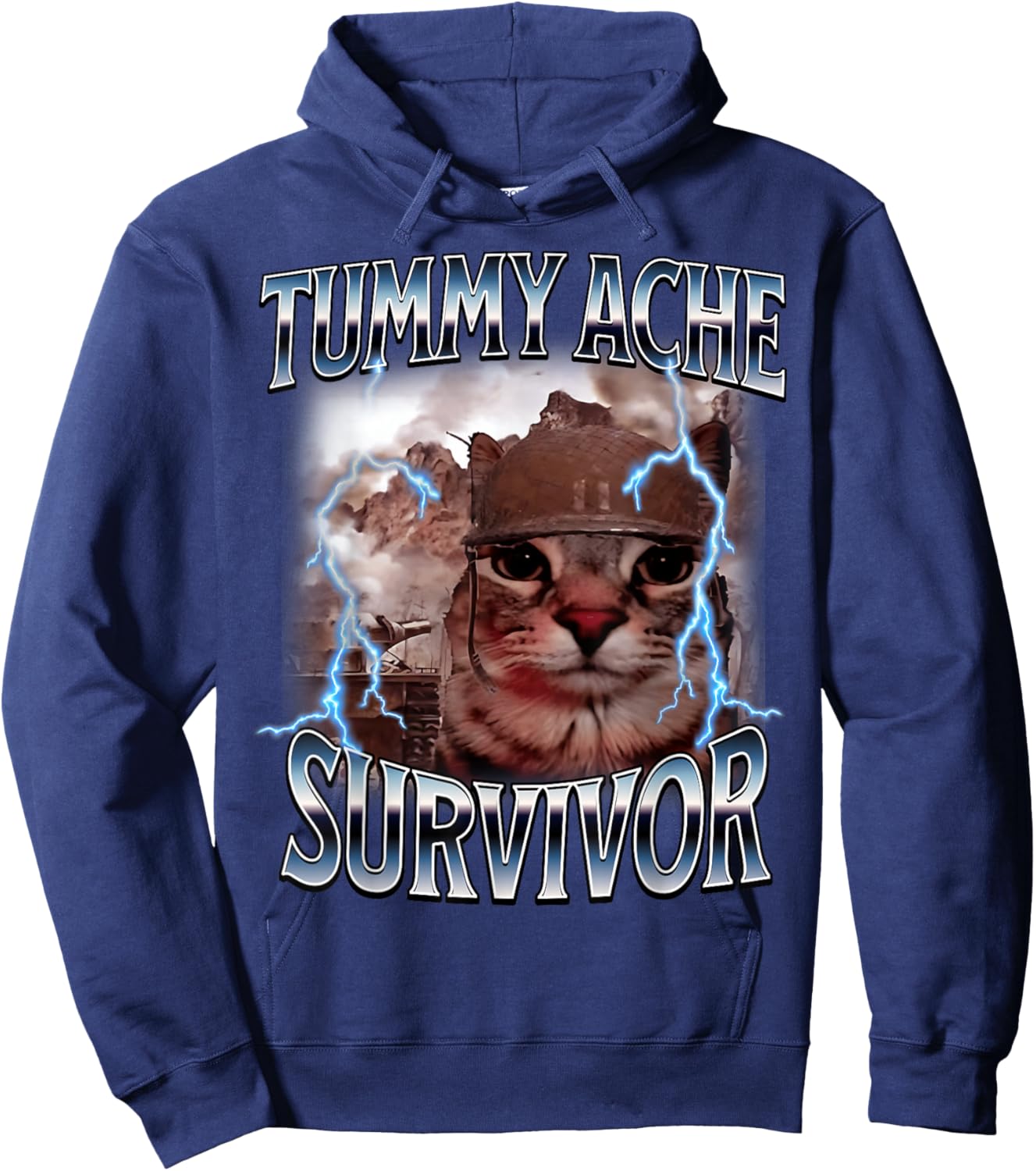 Tummy Ache Survivor Funny Cat Meme I Survived Today's Tummy Hoodie - Hoodie | Navy