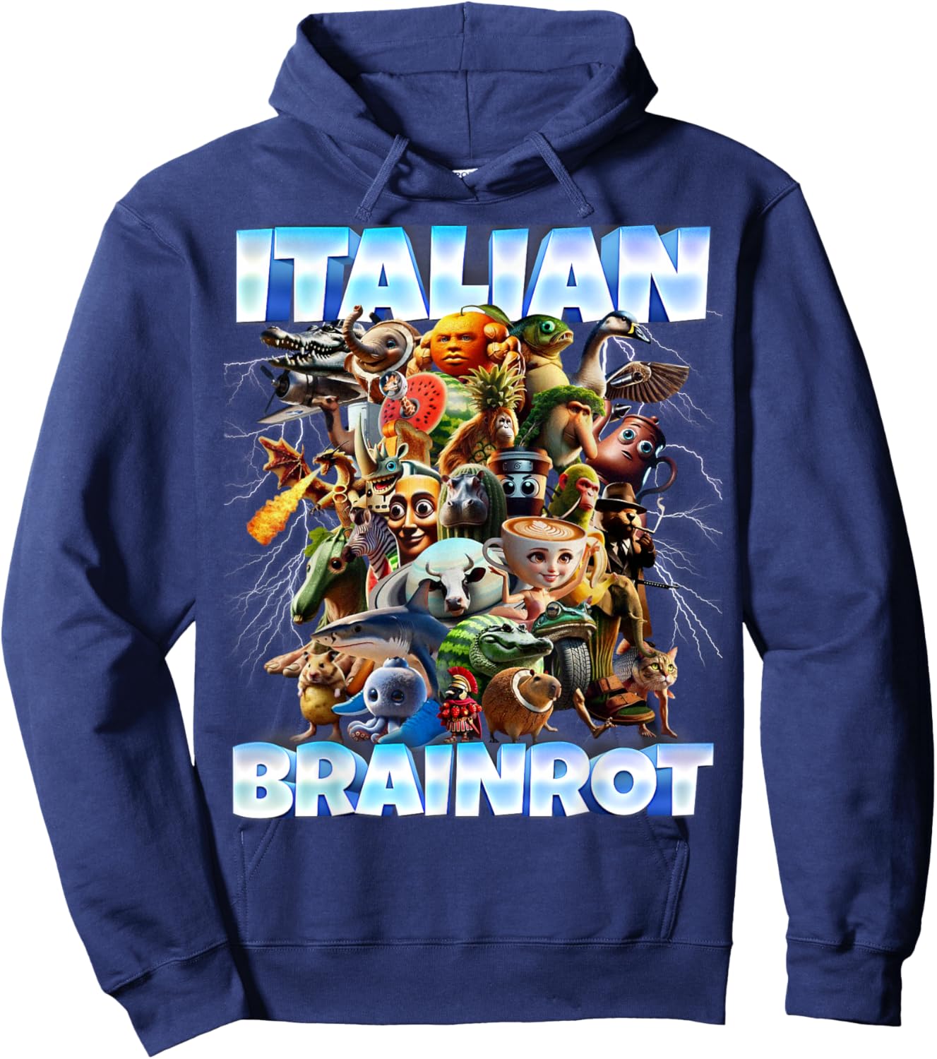Italian Brainrot Characters Funny Meme Popular Trend Gen Z Hoodie - Hoodie | Navy