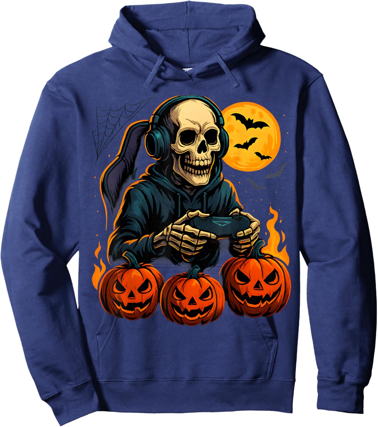 Halloween Skeleton Gamer with Pumpkins Controller for Kids Hoodie - Hoodie | Navy