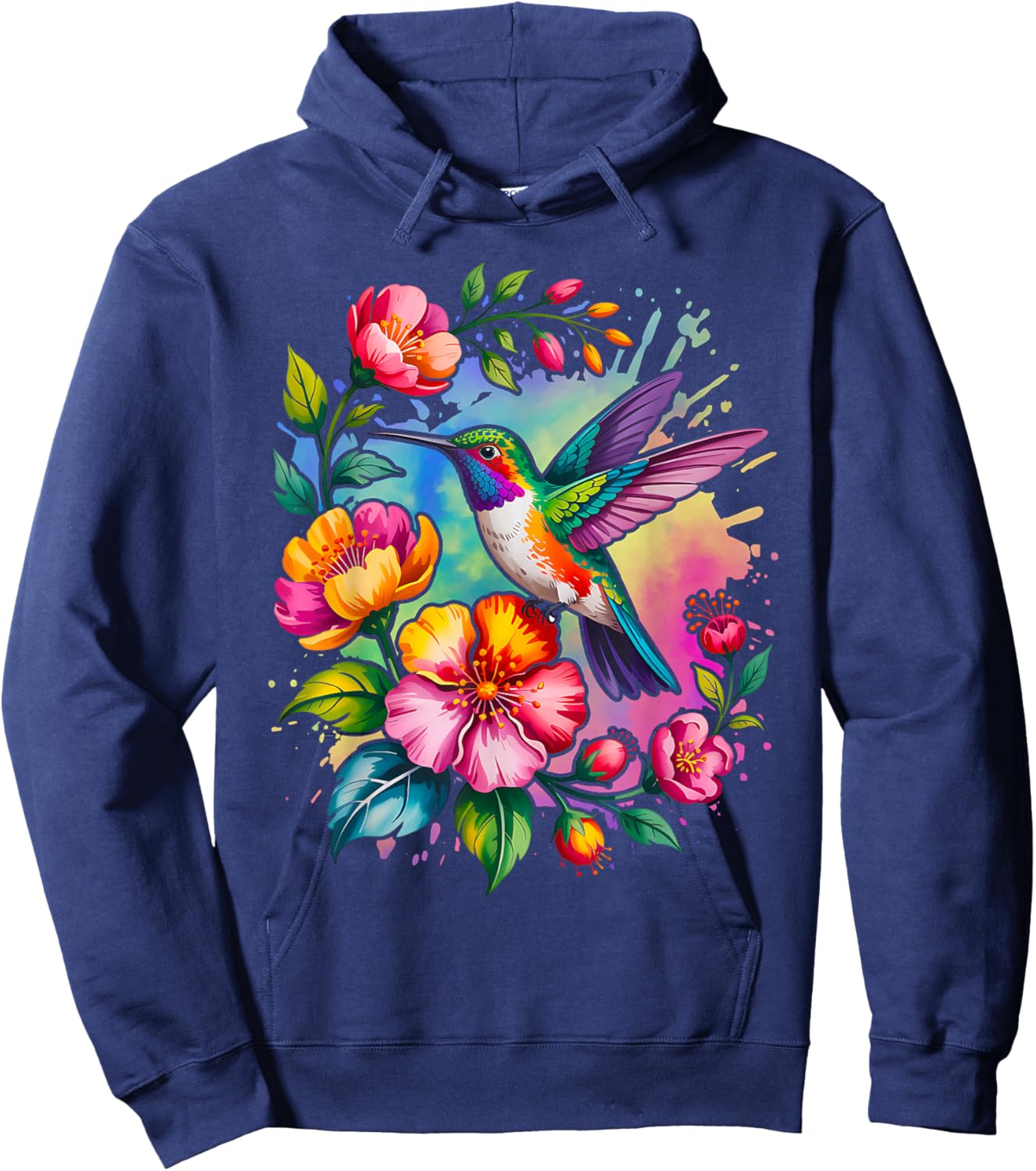 Floral Humming Bird Flowers Tie Dye Hummingbird Hoodie - Hoodie | Navy