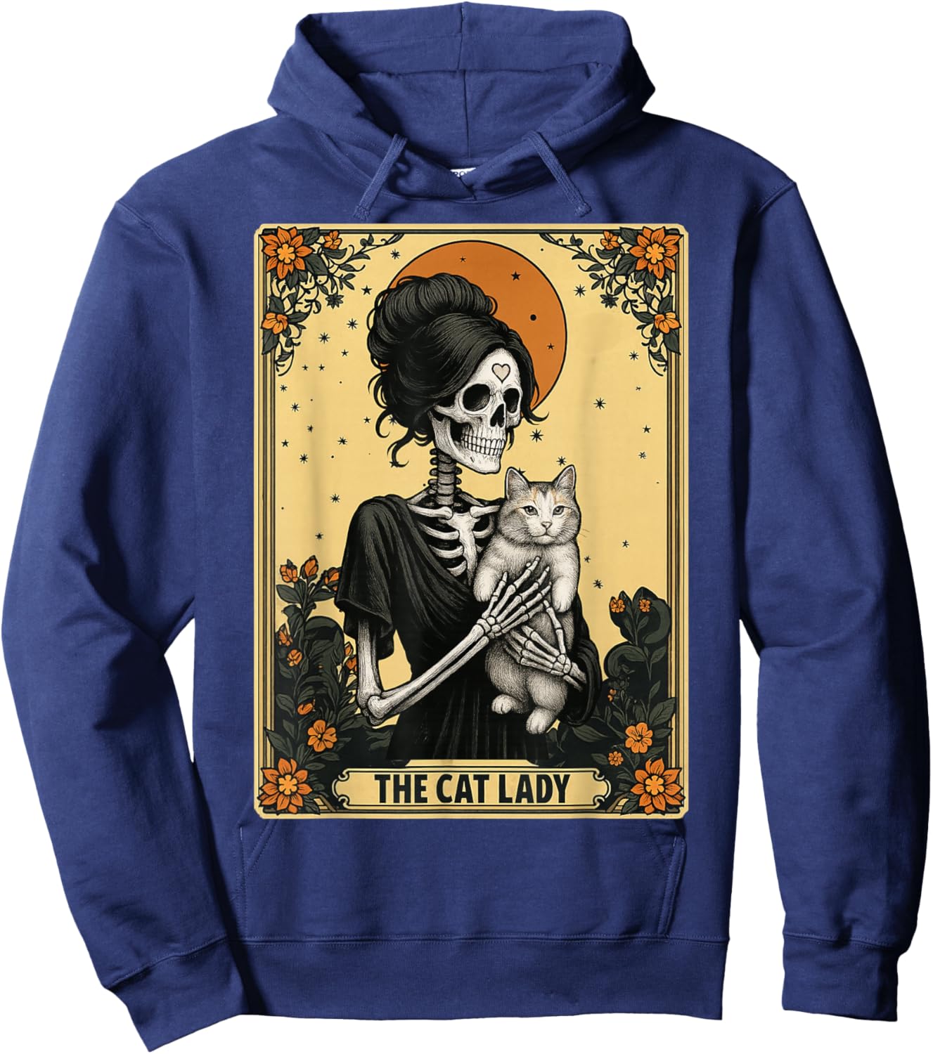 The Cat Lady Tarot Card Skeleton Cat Lover Witchy Women Hoodie - Hoodie | Navy