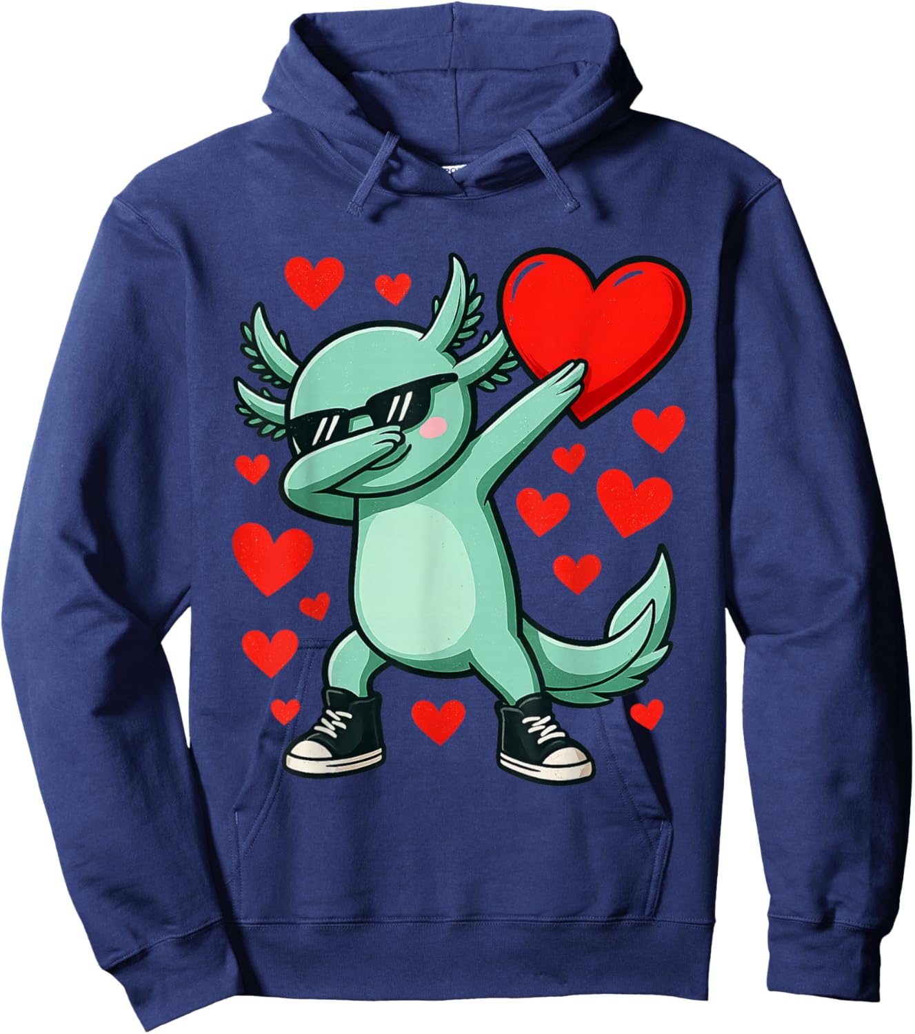 Dabbing Axolotl Heart Valentines Day As Girls Boys Kids Hoodie - Hoodie | Navy