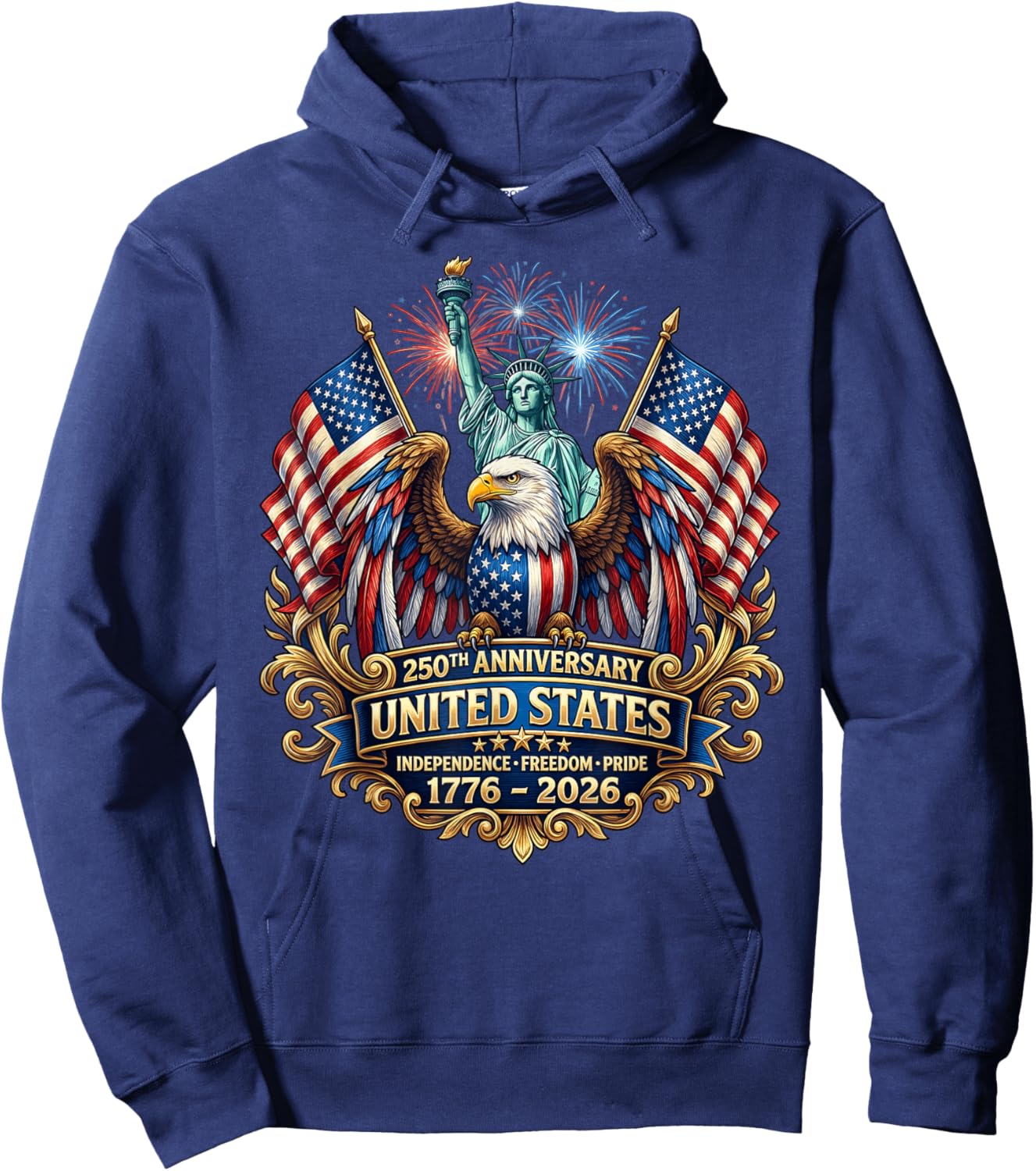 USA Independence 250th Anniversary 1776 2026 Patriotic Eagle Hoodie - Hoodie | Navy
