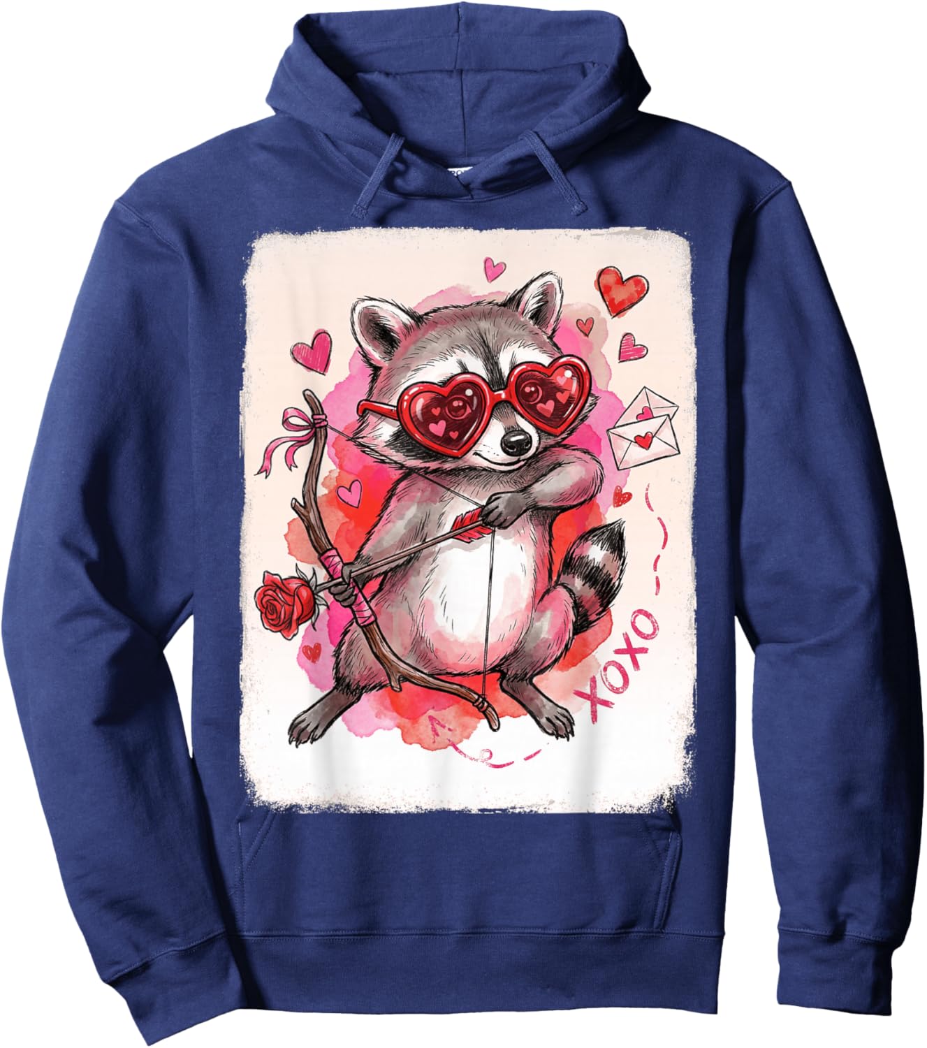 Cupid Raccoon Valentines Day Graphic Valentines Hoodie - Hoodie | Navy