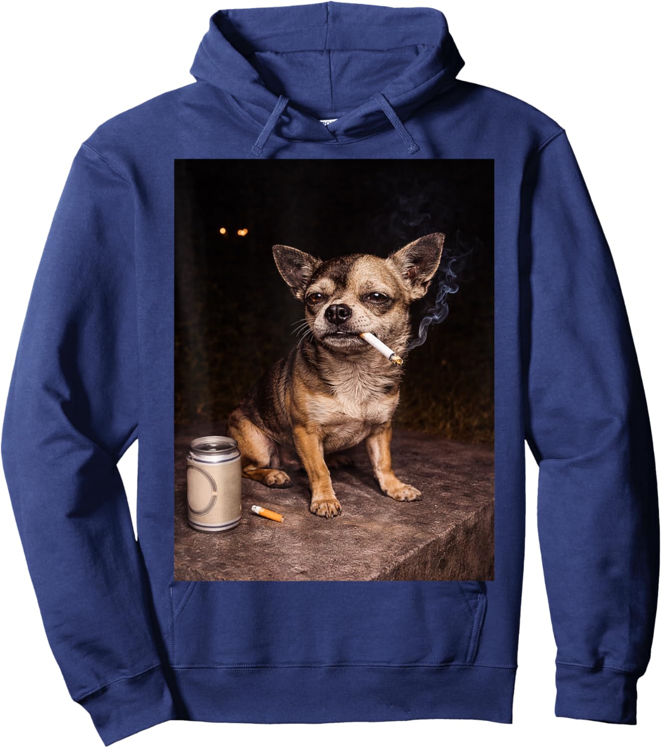 Funny Chihuahua Smoking Cigarette Beer Dog Meme Hoodie - Hoodie | Navy
