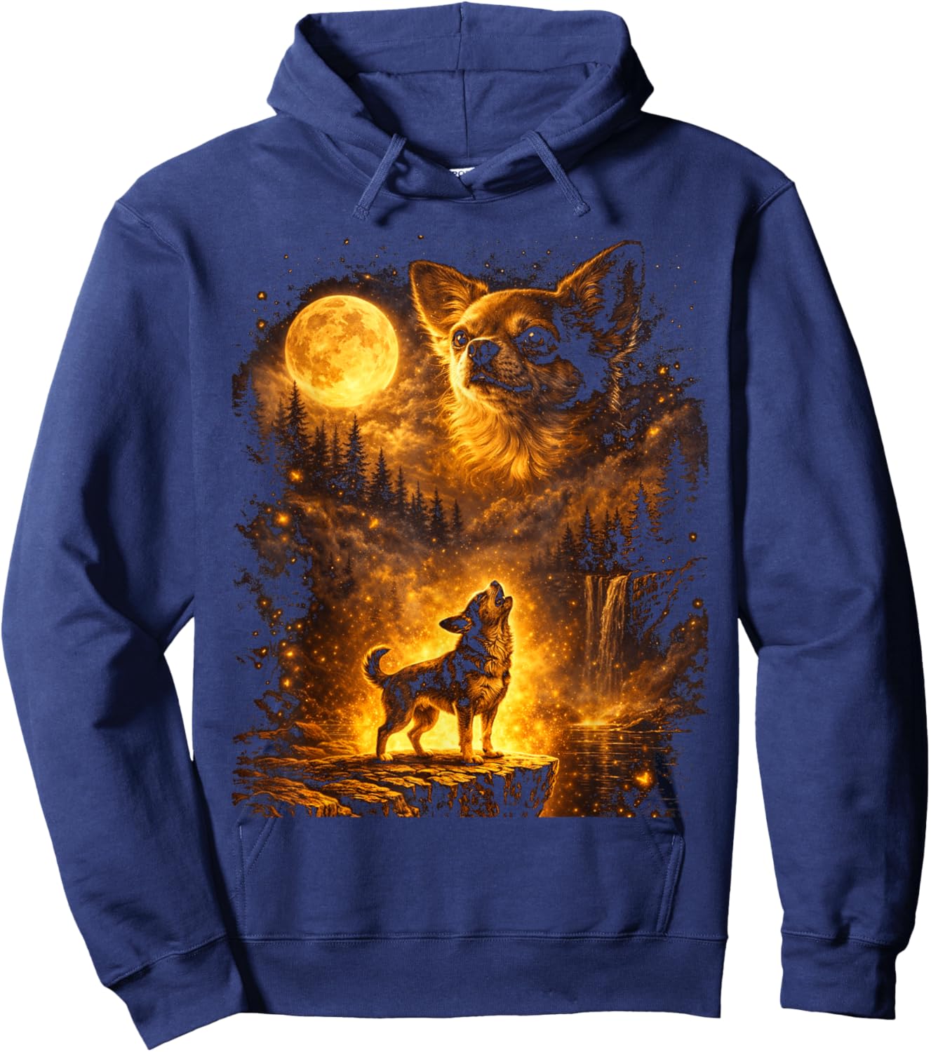 Vintage Moonlight Dog Funny Chihuahua Howling at The Moon Hoodie - Hoodie | Navy
