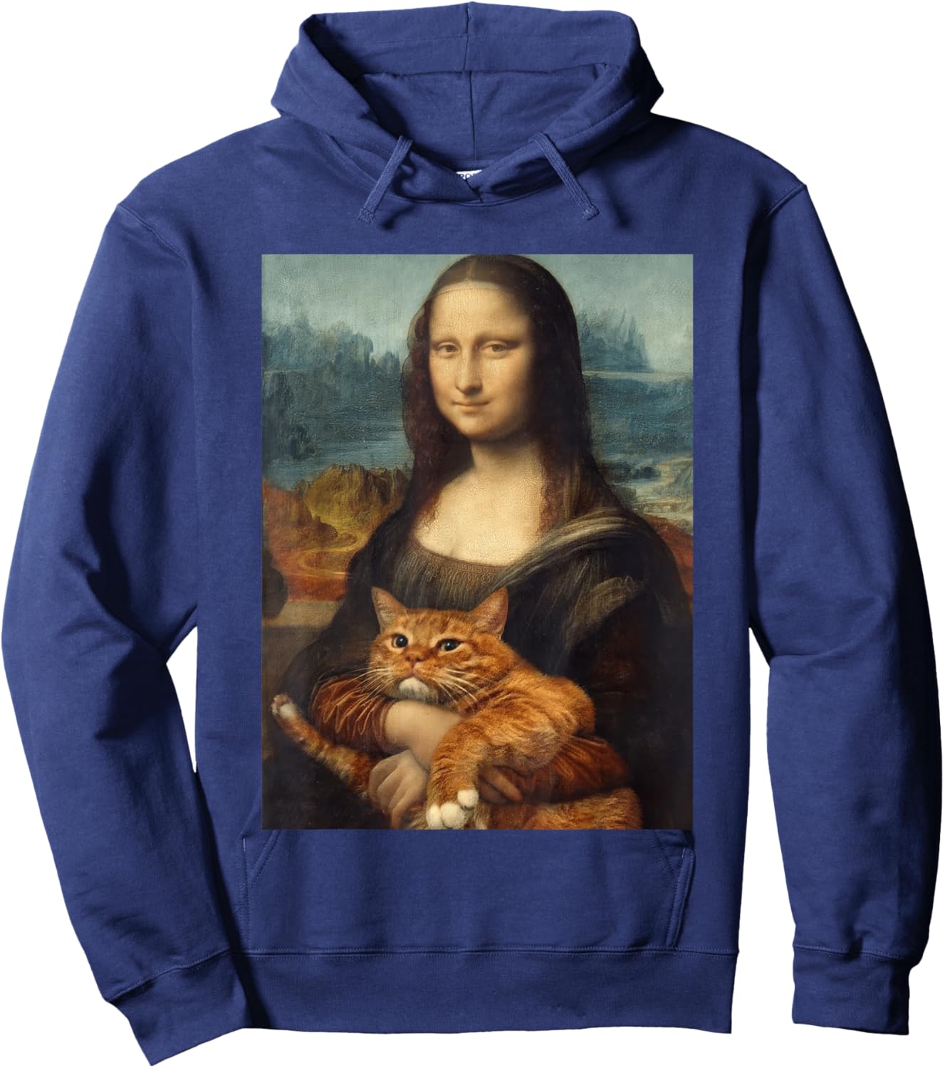 Funny Mona Lisa Holding Cat Meme Sarcastic Kitty Lover Hoodie - Hoodie | Navy
