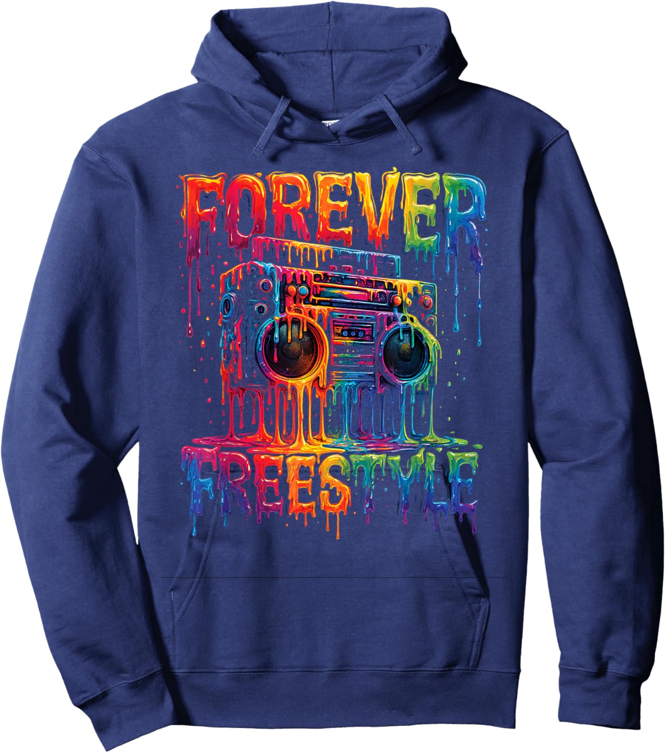 80s Dripping Boombox Freestyle Dance Music Oldschool Concert Hoodie - Hoodie | Navy