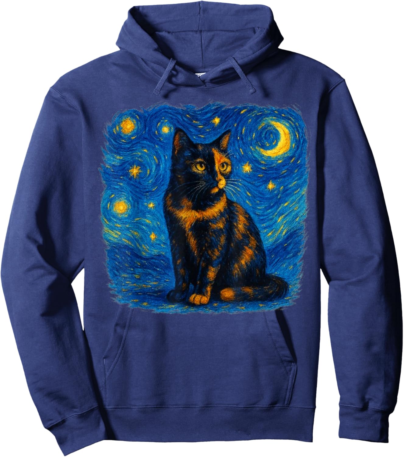 Tortoiseshell Tortie Starry Night Kitty Cat Art Hoodie - Hoodie | Navy