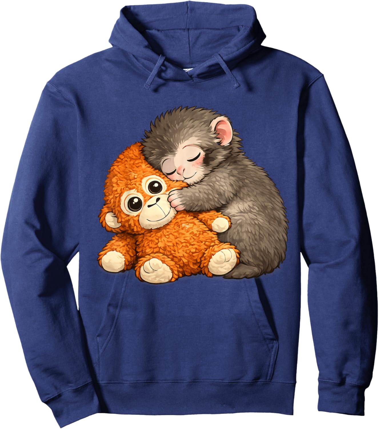 Punch The Monkey Cuddling Stuffed Animal Meme Viral Internet Hoodie - Hoodie | Navy