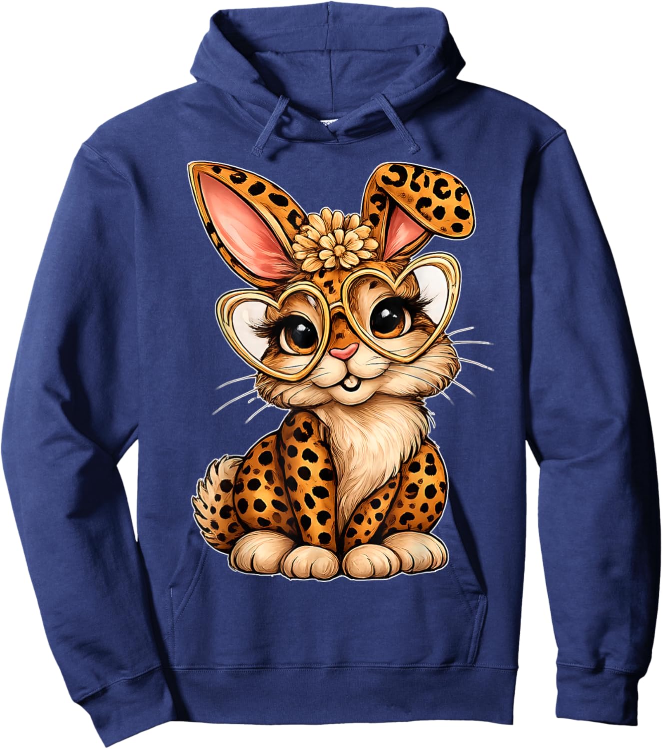 Cute Easter Leopard Bunny Heart Glasses Spring Vibes Hoodie - Hoodie | Navy