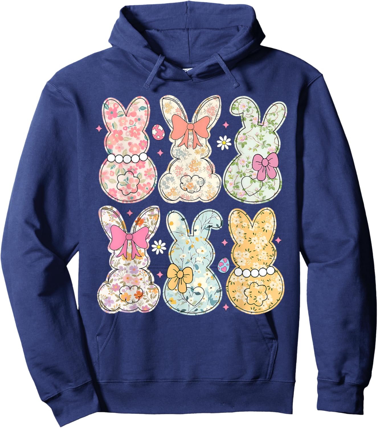 Funny Bunny Flower Rabbit Lovers Happy Easter Retro Trendy Hoodie - Hoodie | Navy