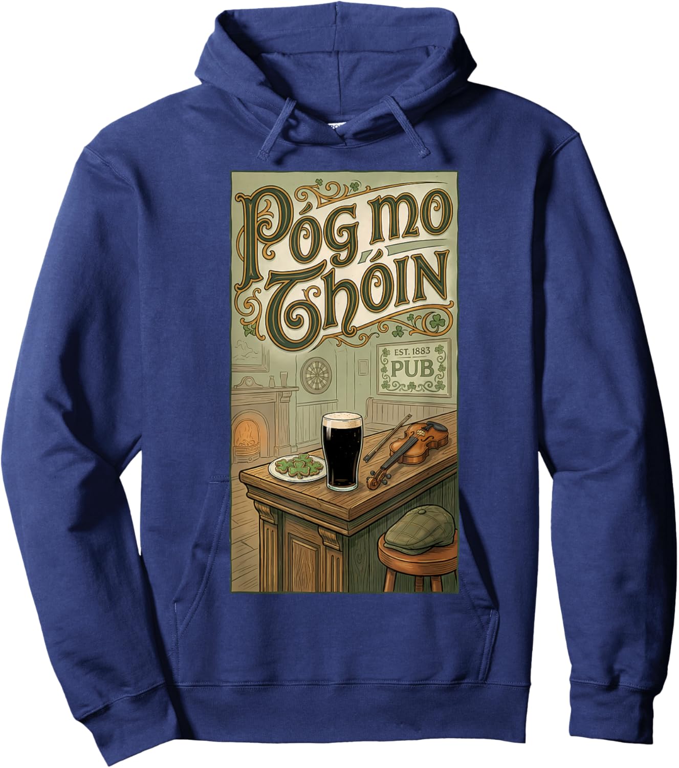 Irish Pub Scene Pog Mo Thoin St Patricks Day Hoodie - Hoodie | Navy