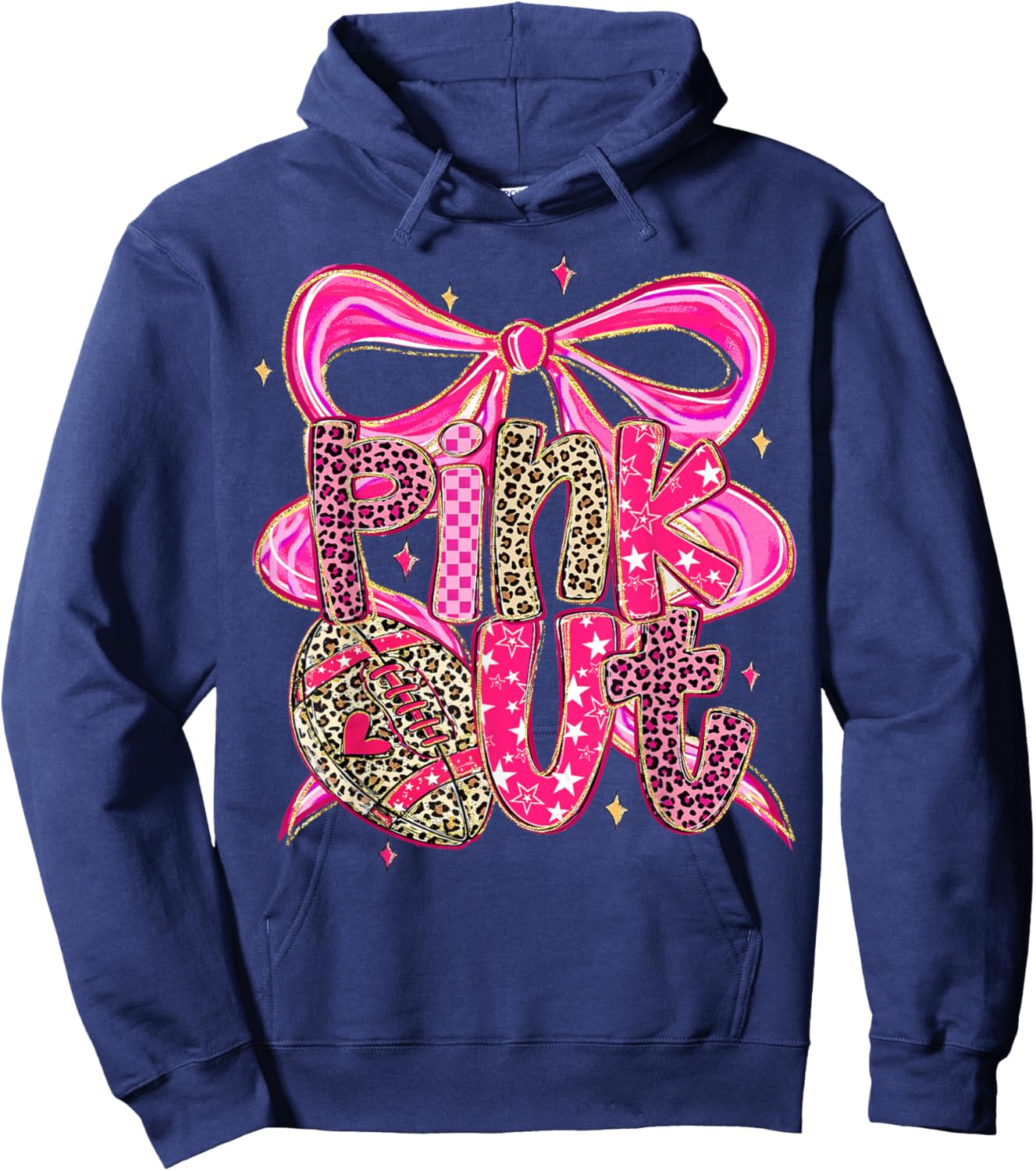 Pink Out Breast Cancer Football Coquette Bow Mom Girls Women Hoodie - Hoodie | Navy