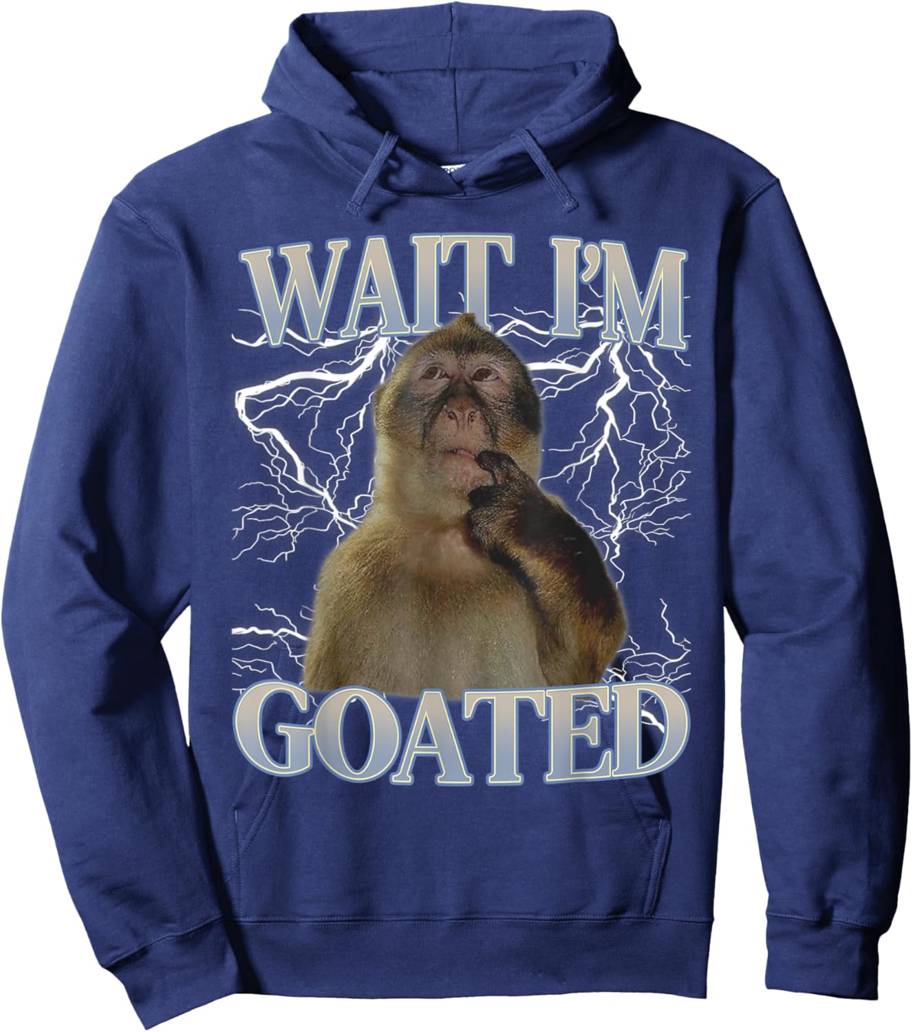 Wait I'm goated Funny Thinking Monkey Meme Men Women Kids Hoodie - Hoodie | Navy
