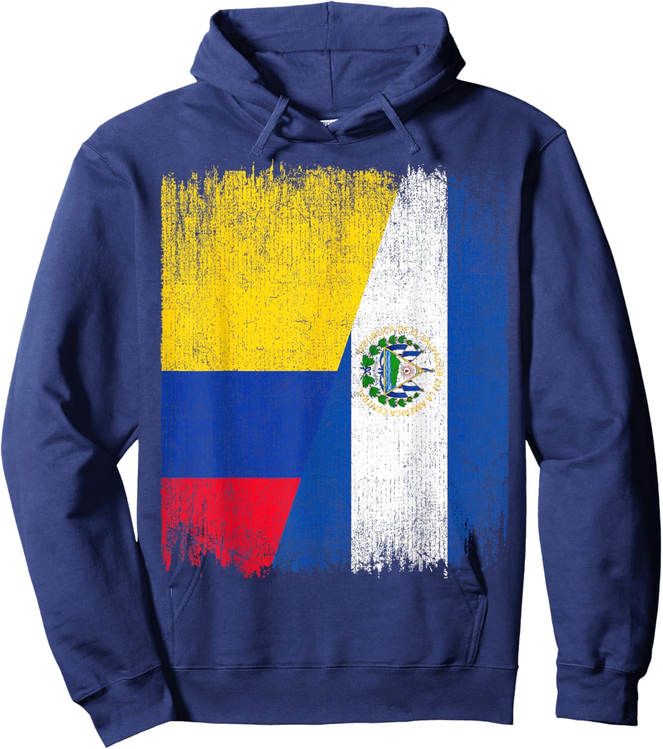 Half Colombia El Salvador Flag Colombian Salvadoran Pride Hoodie - Hoodie | Navy