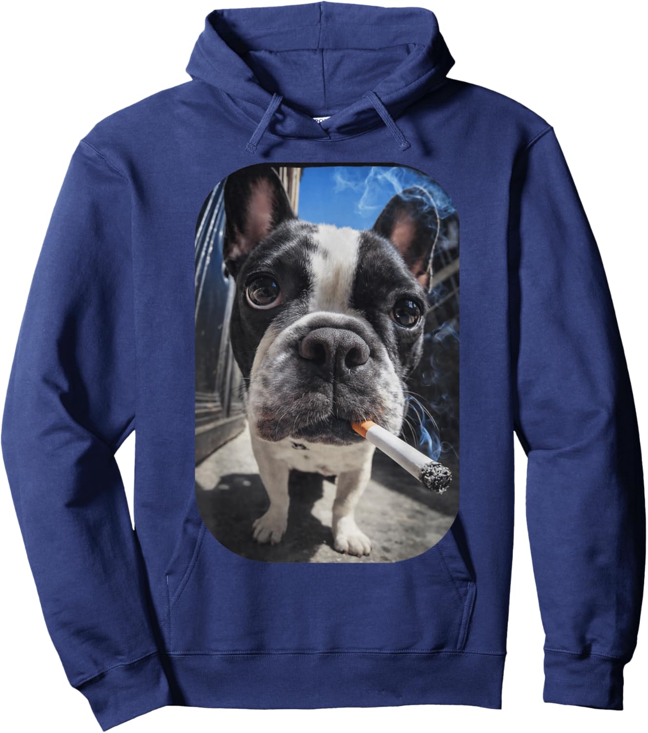 Funny Smoking Boston Terrier Dog Meme Gen Z Cigarette Hoodie - Hoodie | Navy