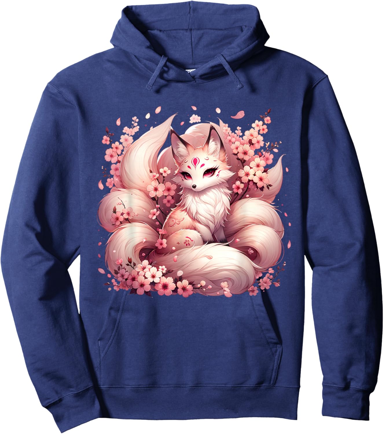 Anime Kawaii Kitsune Fox Japanese Nine Tailed Magical Sakura Hoodie - Hoodie | Navy