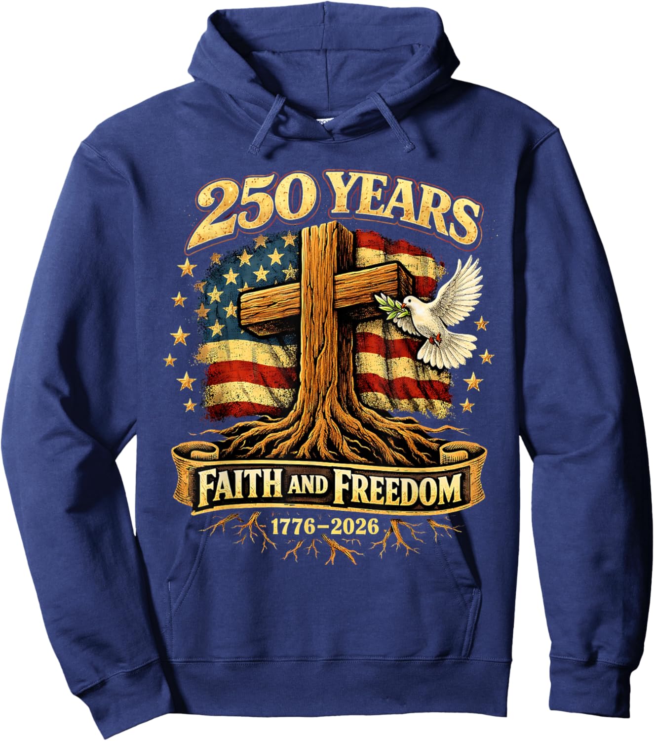 250 Years Faith and Freedom 1776-2026 USA Christian Cross Hoodie - Hoodie | Navy