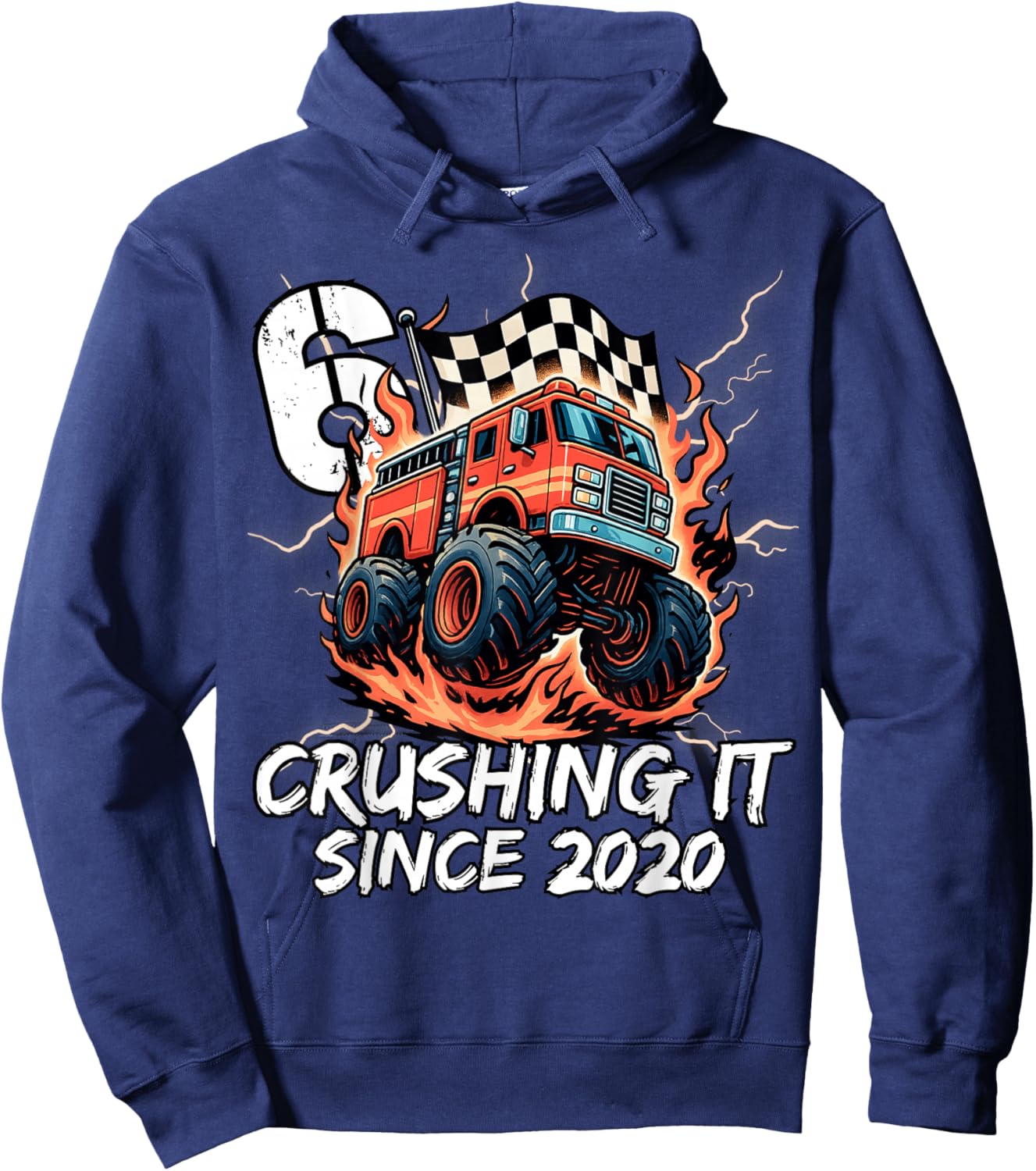 Birthday Firefighter 6 Year Old Boy 6th Bday Party Born 2020 Hoodie - Hoodie | Navy