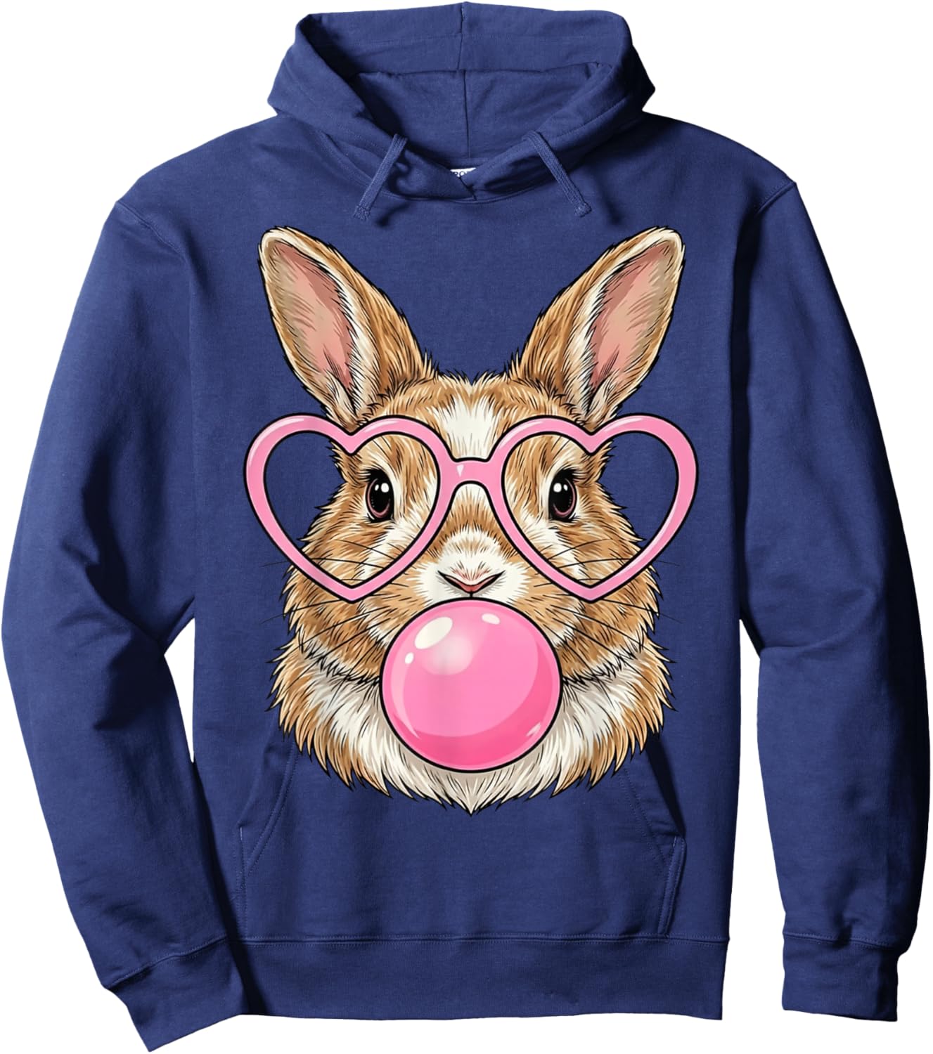 Funny Cute Bunny Bubble Gum Rabbit Heart Glasses Animal Art Hoodie - Hoodie | Navy