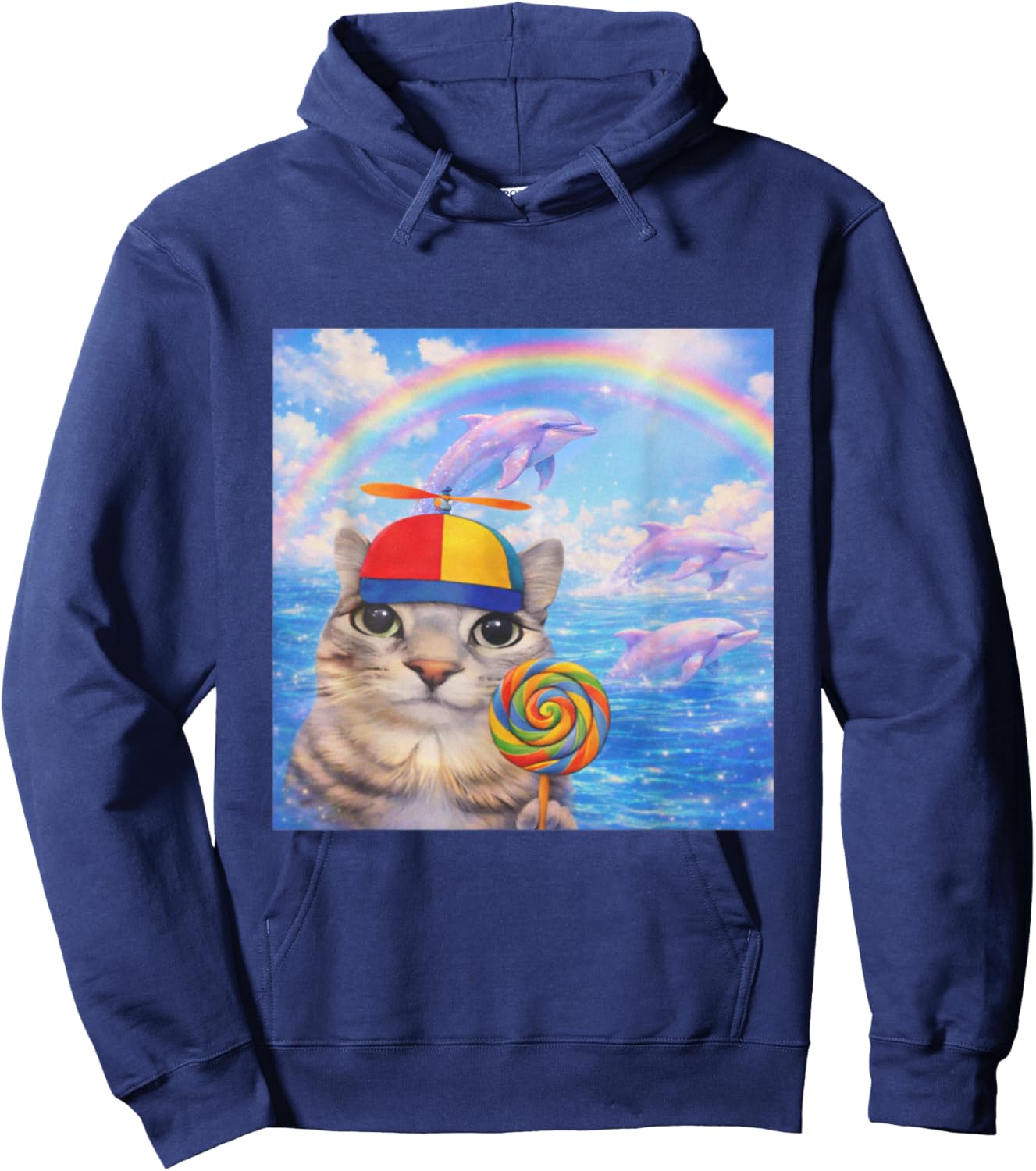 Happy Cat Dreamcore Funny Silly Cat Kitten Brainrot Meme Hoodie - Hoodie | Navy