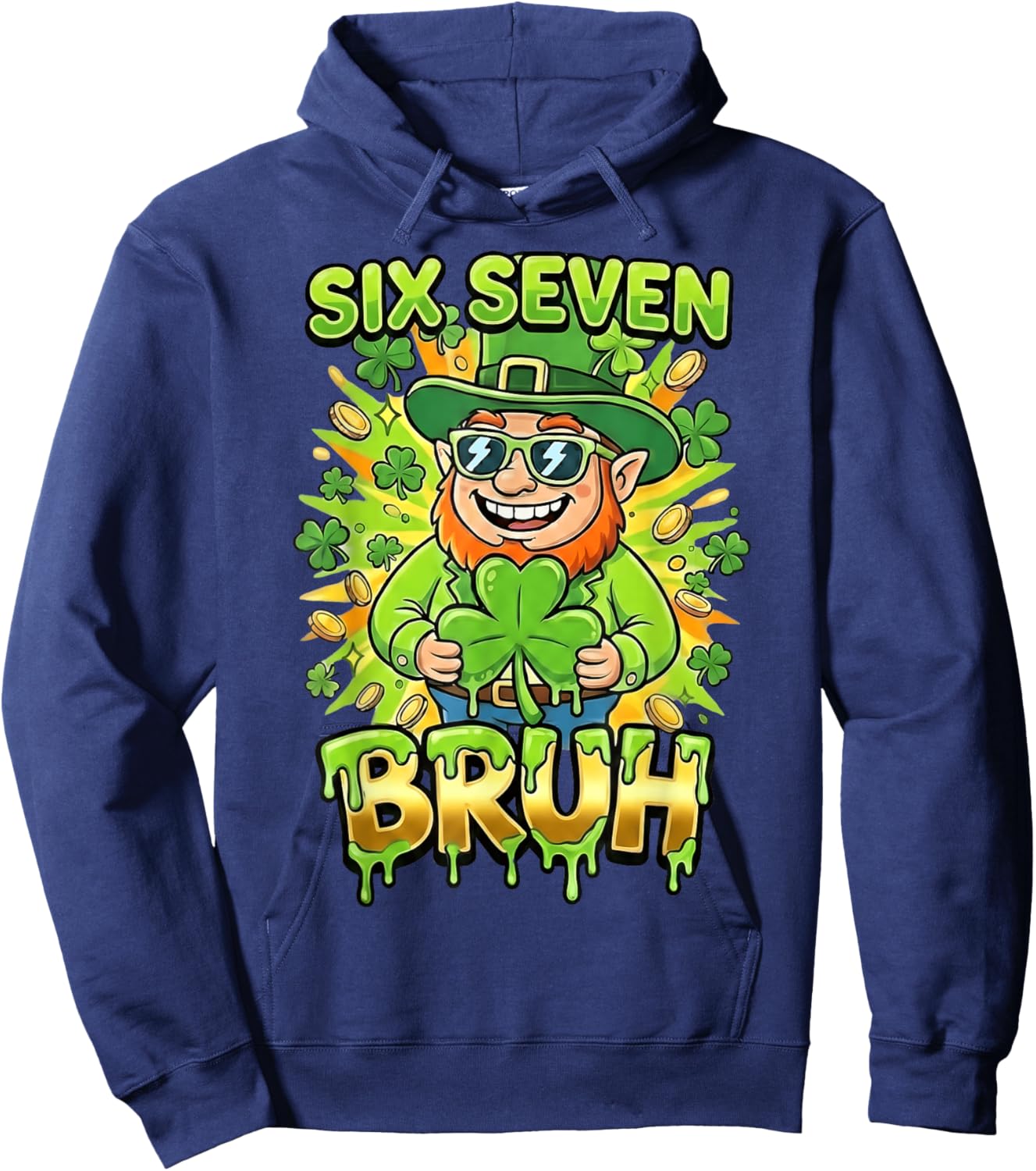 Bruh 67 Six Seven 6 7 Meme St Patricks Day Funny Boys Kids Hoodie - Hoodie | Navy