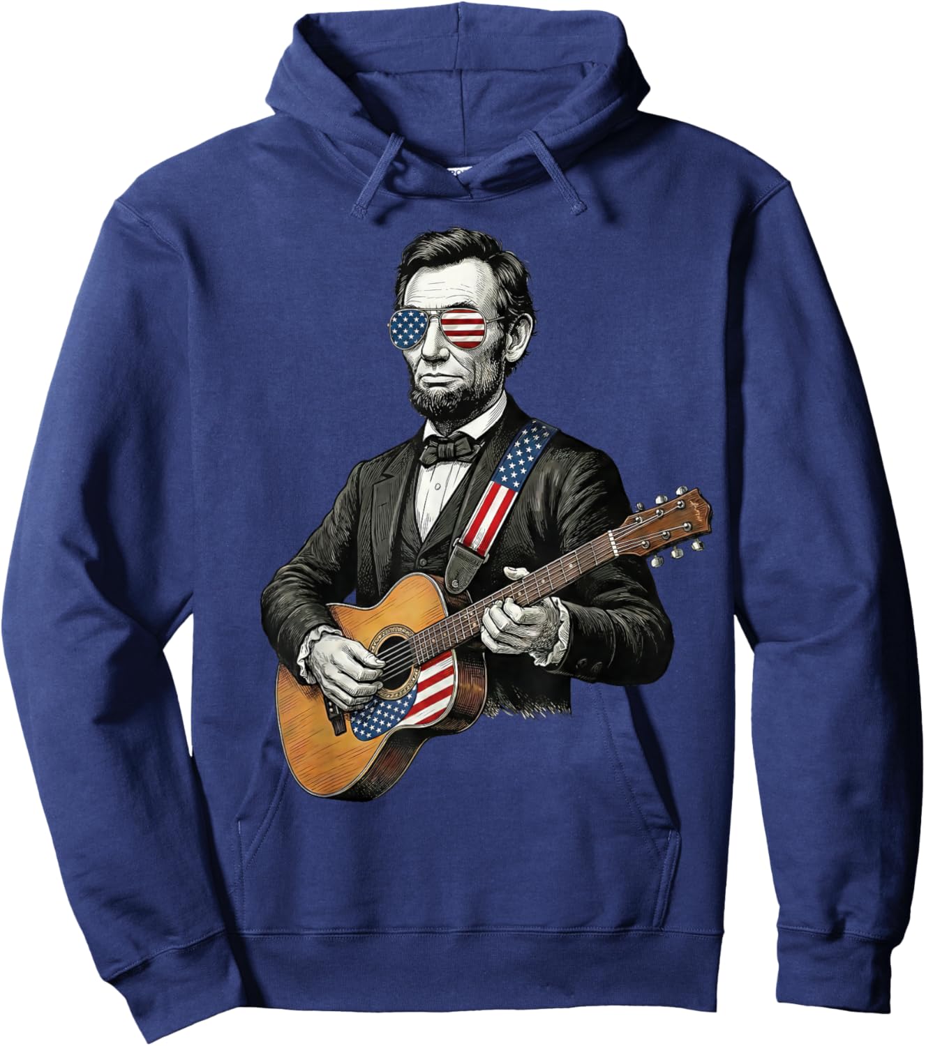 Abraham Lincoln Playing Guitar Funny 4th of July Patriotic Hoodie - Hoodie | Navy