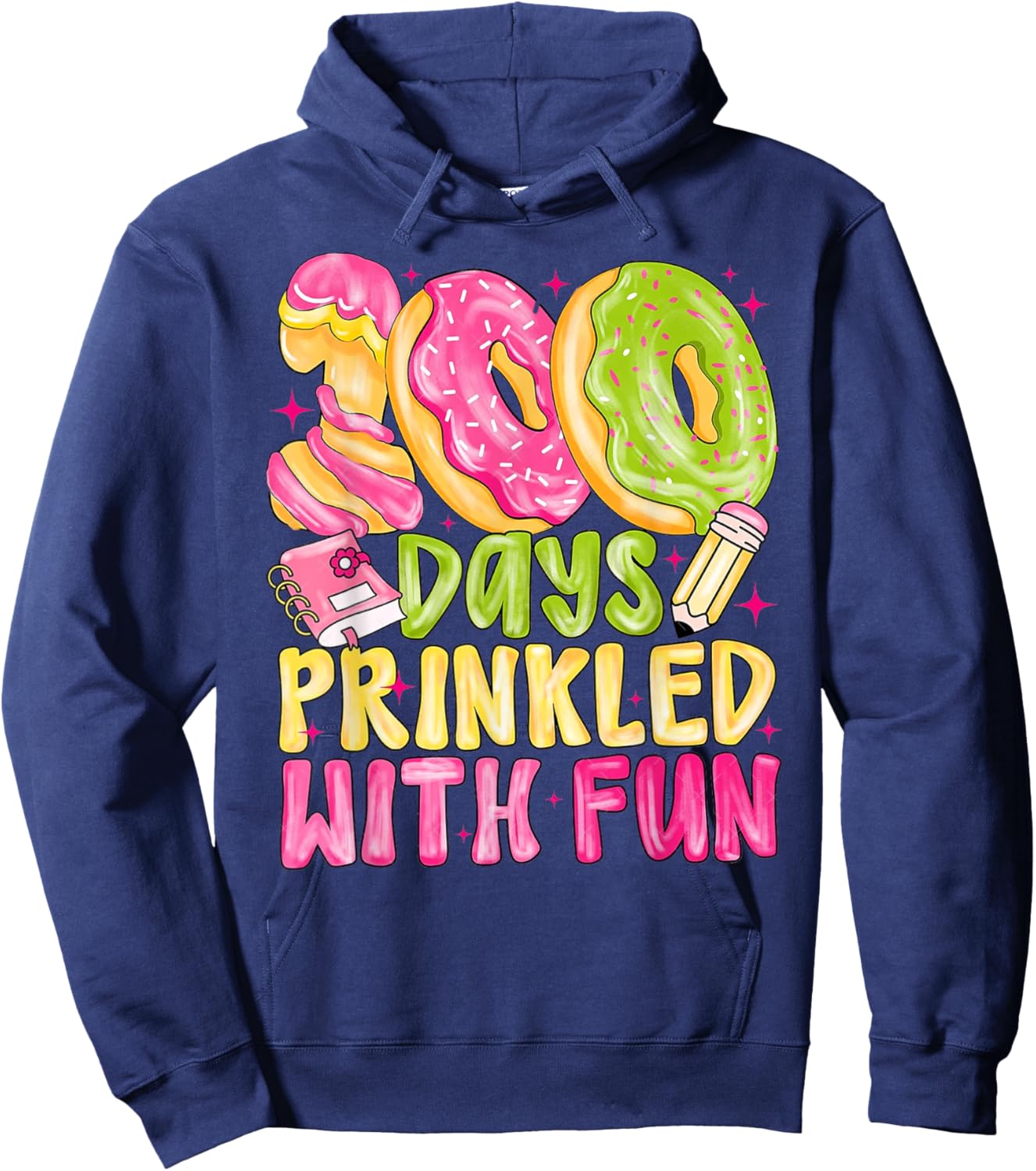 100th Day of School Girl 100 Days Prinkled with Fun Donut Hoodie - Hoodie | Navy