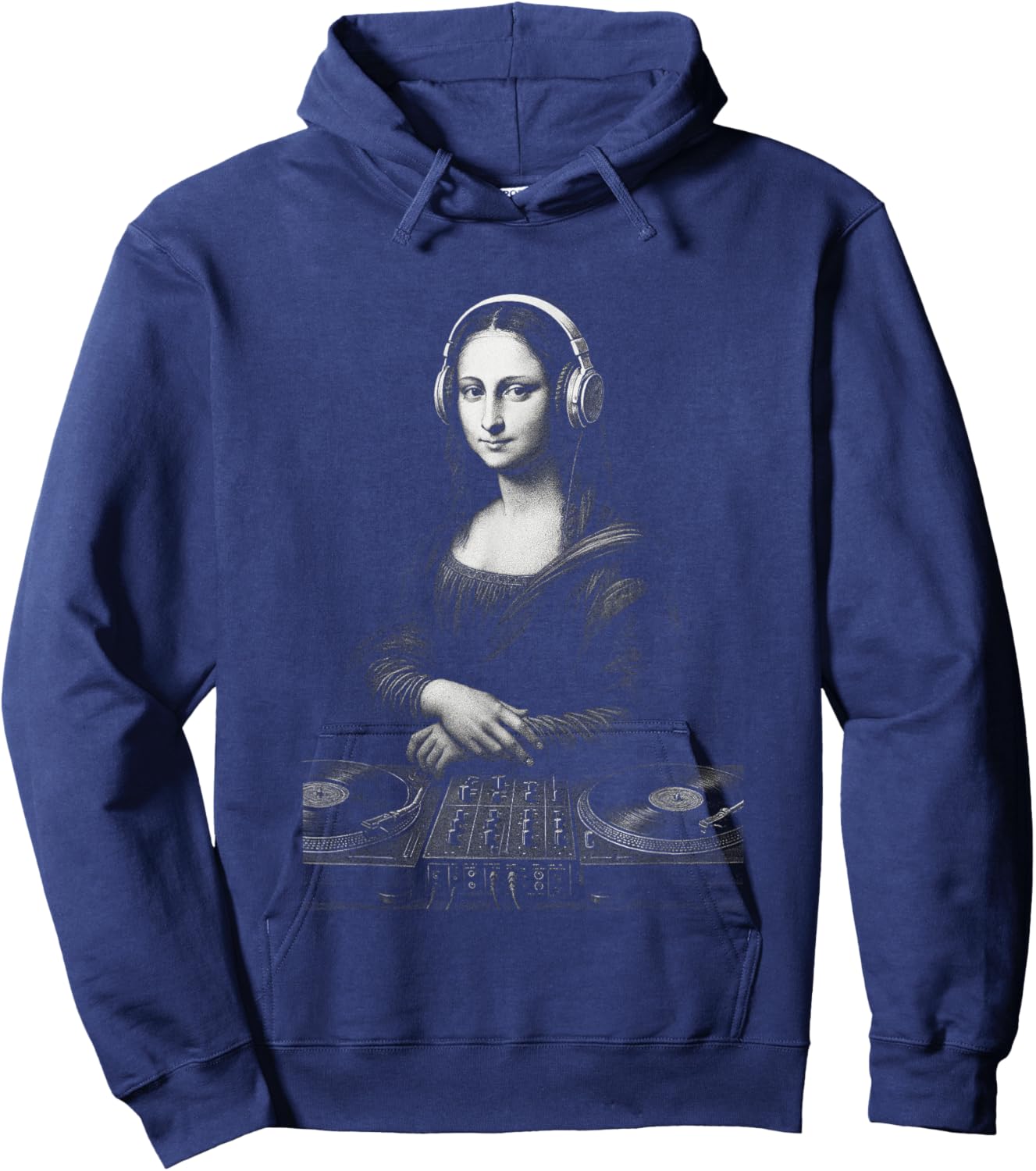 Mona Lisa DJ Headphones Turntables Music Mixer Art Parody Hoodie - Hoodie | Navy