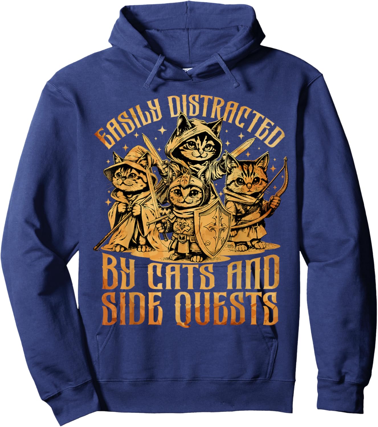 Easily Distracted Cats Side Quest Funny RPG Video Game Gamer Hoodie - Hoodie | Navy