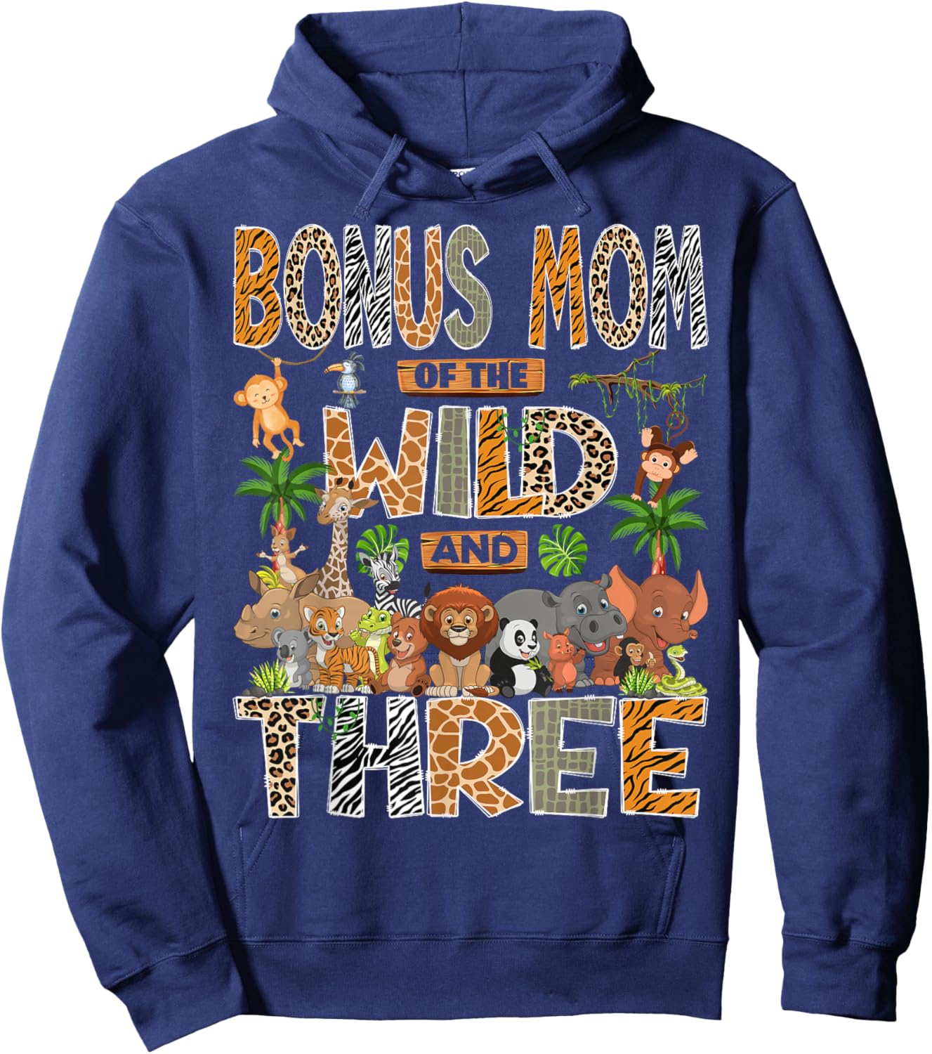 Bonus Mom of The Wild & Three 3rd Birthday Boy Safari Jungle Hoodie - Hoodie | Navy