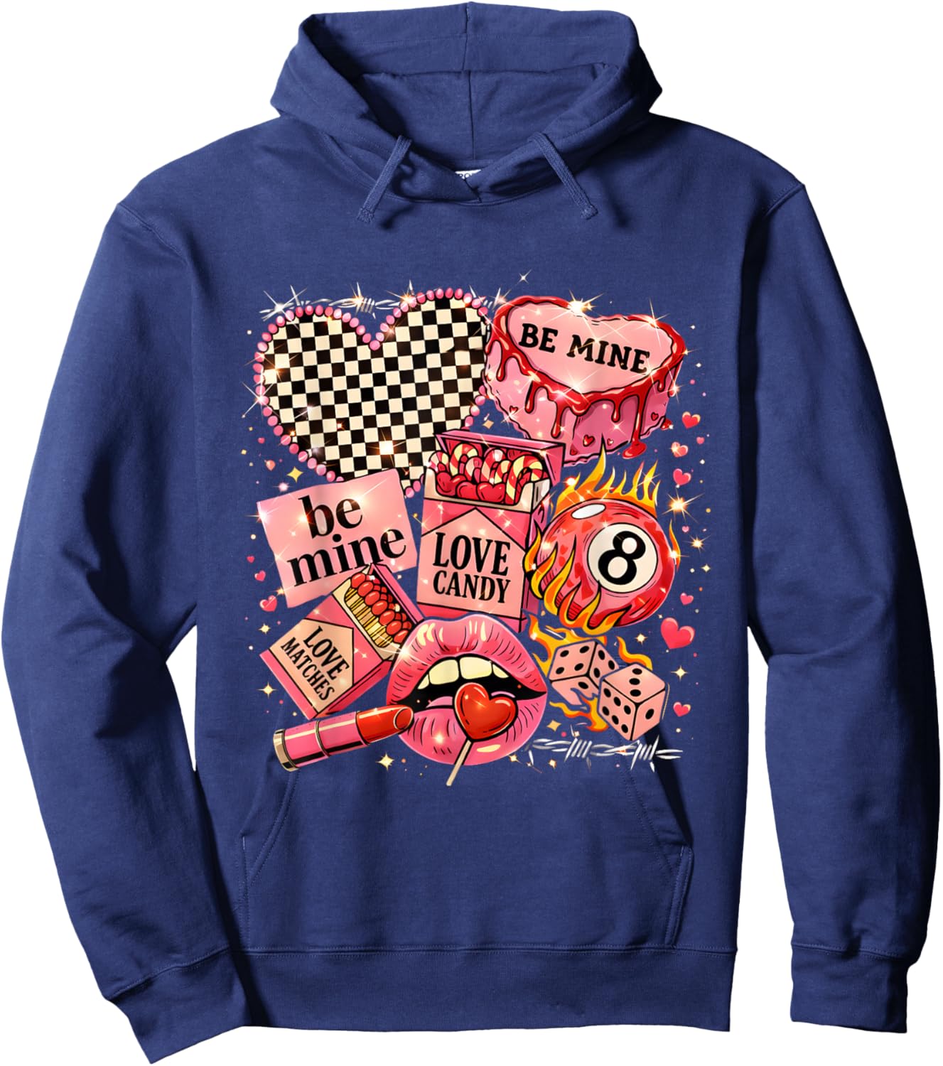 Retro Punk Valentine Collage Love Candy Heart Design Hoodie - Hoodie | Navy